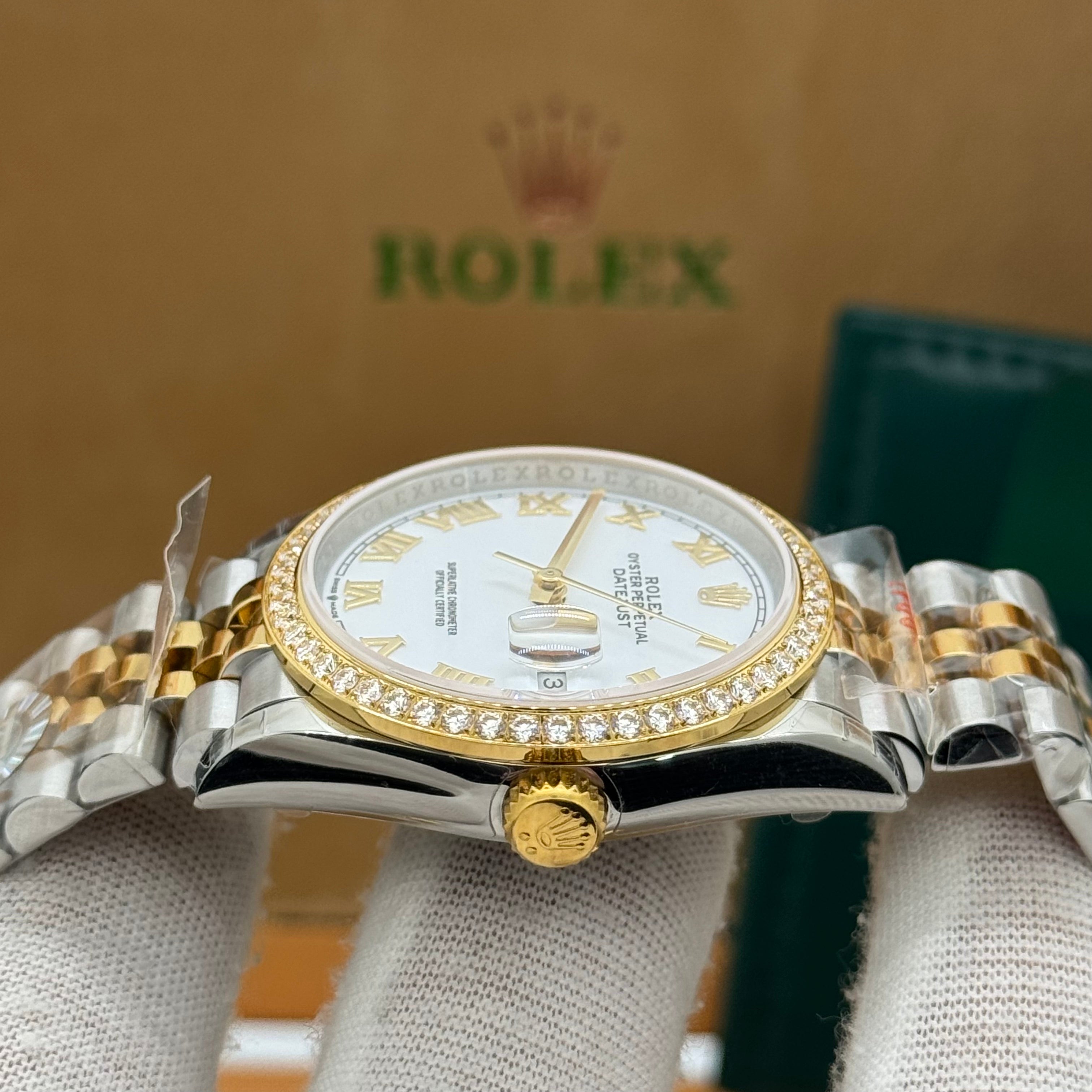 Rolex Date-Just 36MM Two-Tone Datejust Style Watch – Diamond Bezel, Roman Dial