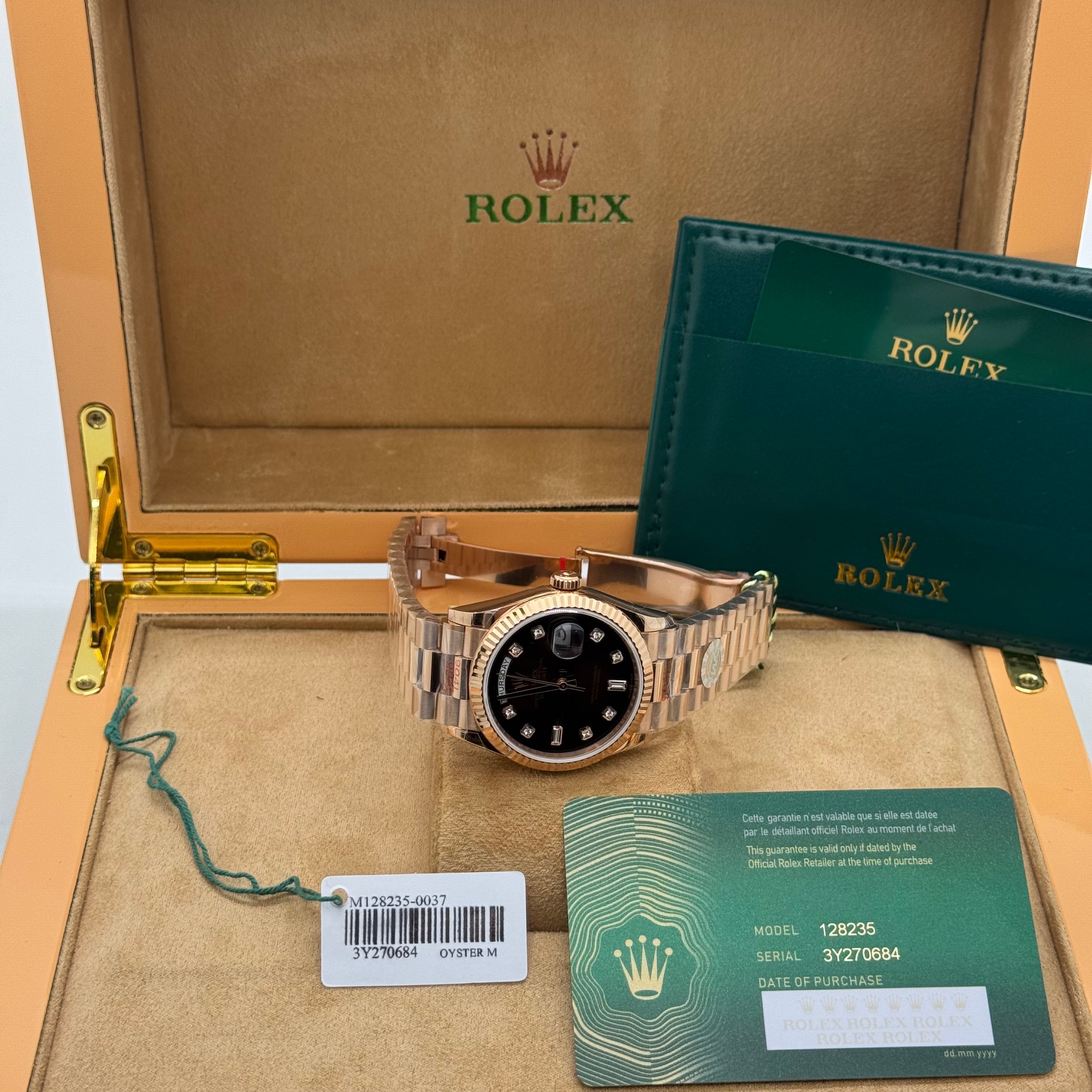 Rolex Day-Date 36MM– Rose Gold Presidential, Black Gradient Dial & Diamond-Style Markers
