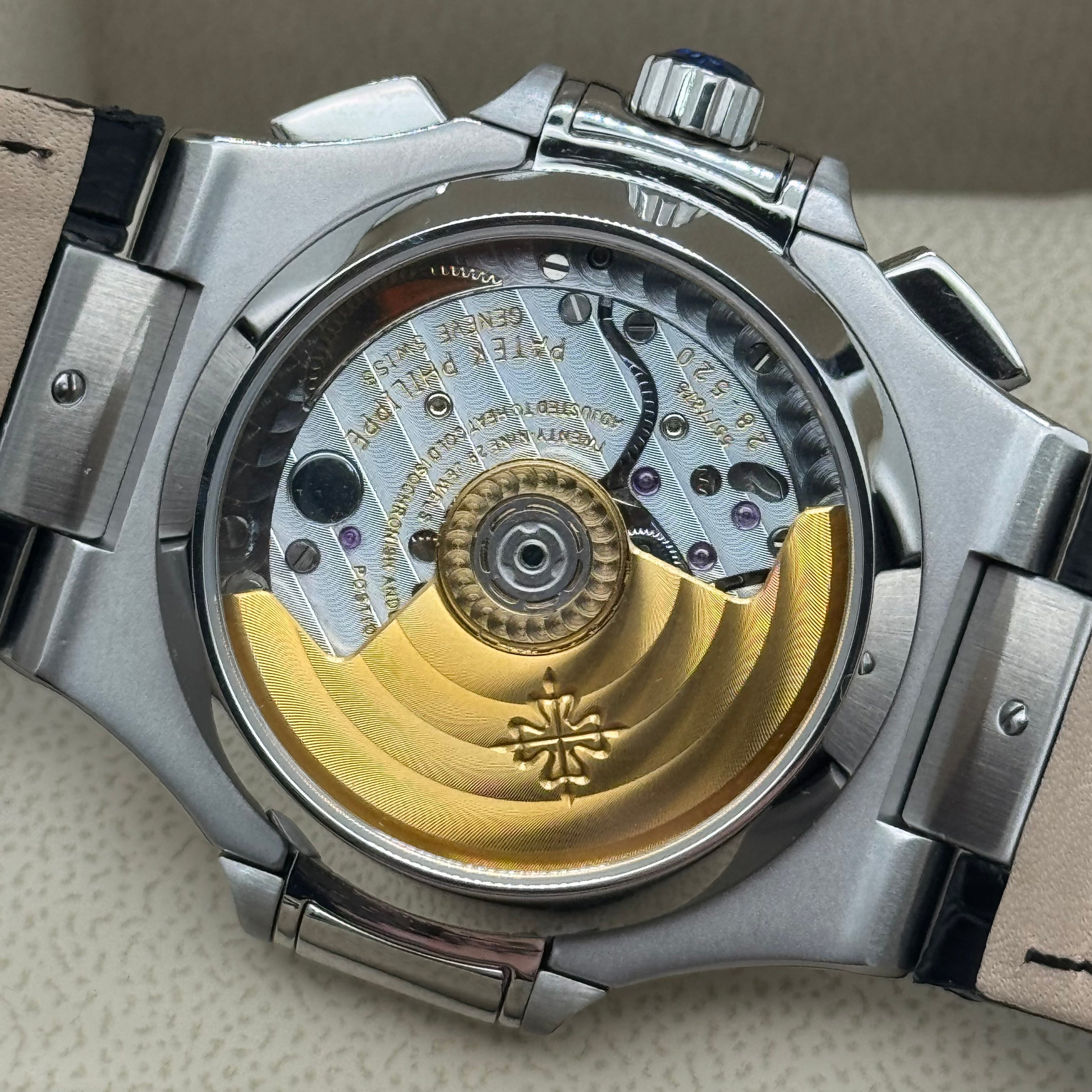 Patek Phillipe Nautilus-Inspired Automatic Watch – Swiss Super Clone – White Dial (Leather Strap)