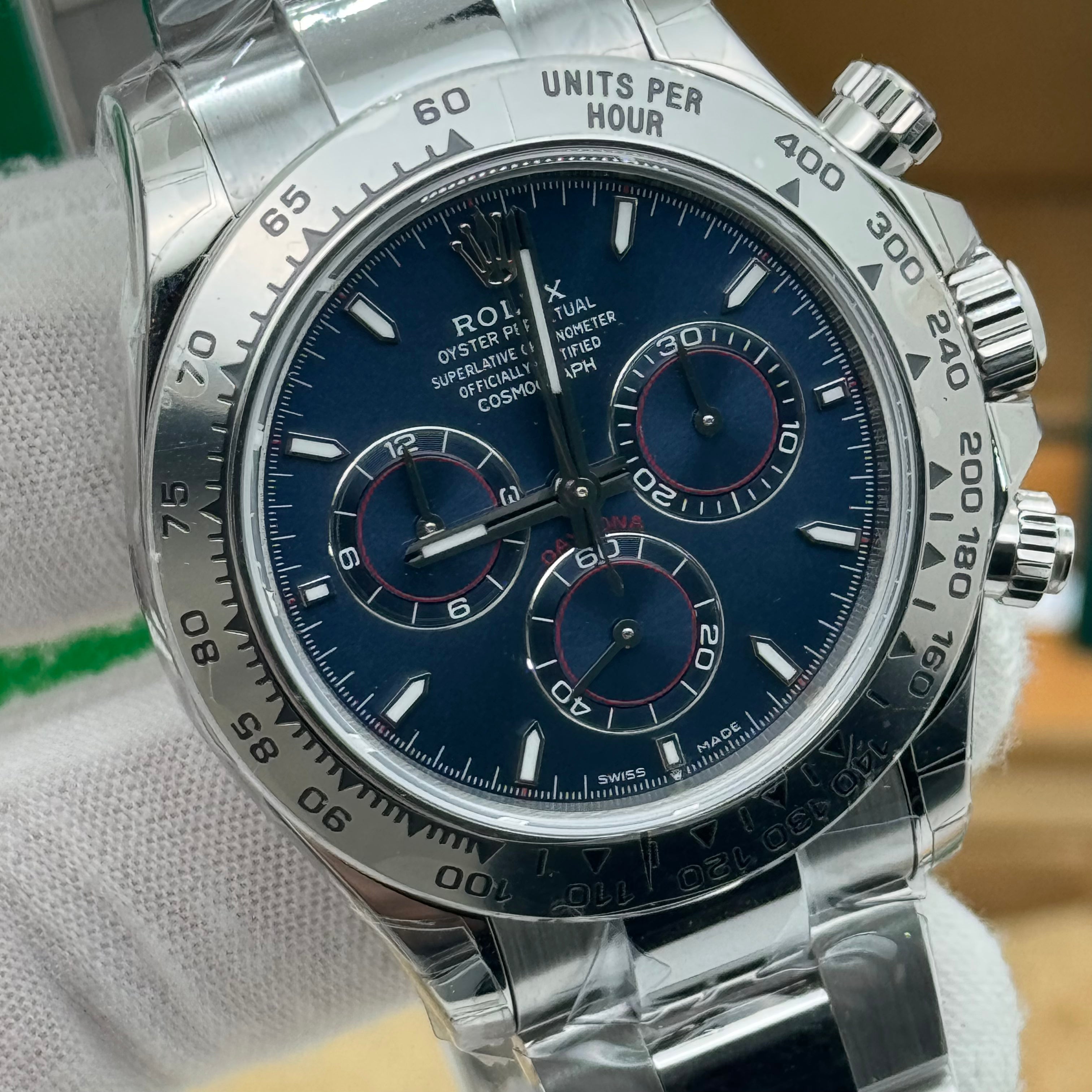 Rolex Daytona Silver Chronograph – Blue Dial – Swiss Super Clone (2025 Edition) H88F9318