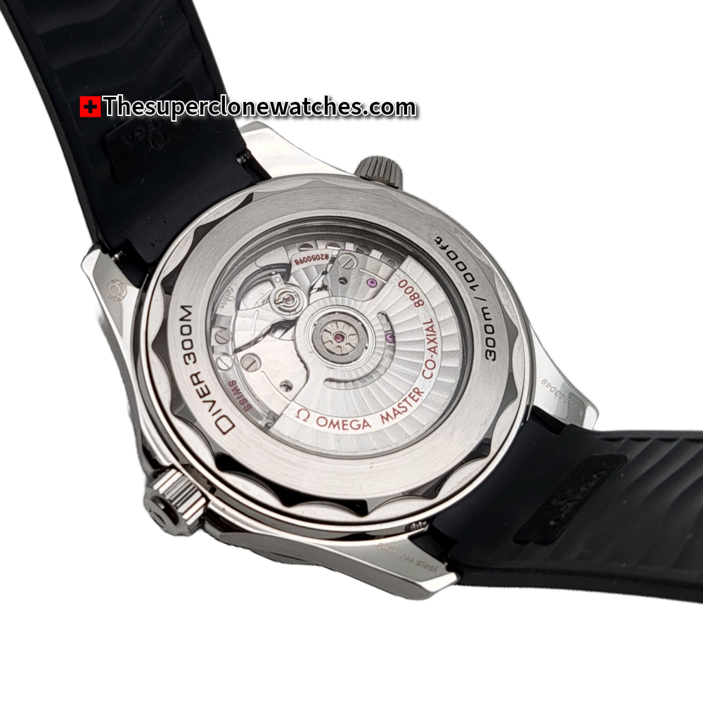 Omega Seamaster Diver 300M Steel On Rubber Strap Black Dial Exact 1:1 Super Clone 8800 Swiss Movement Replica Watch