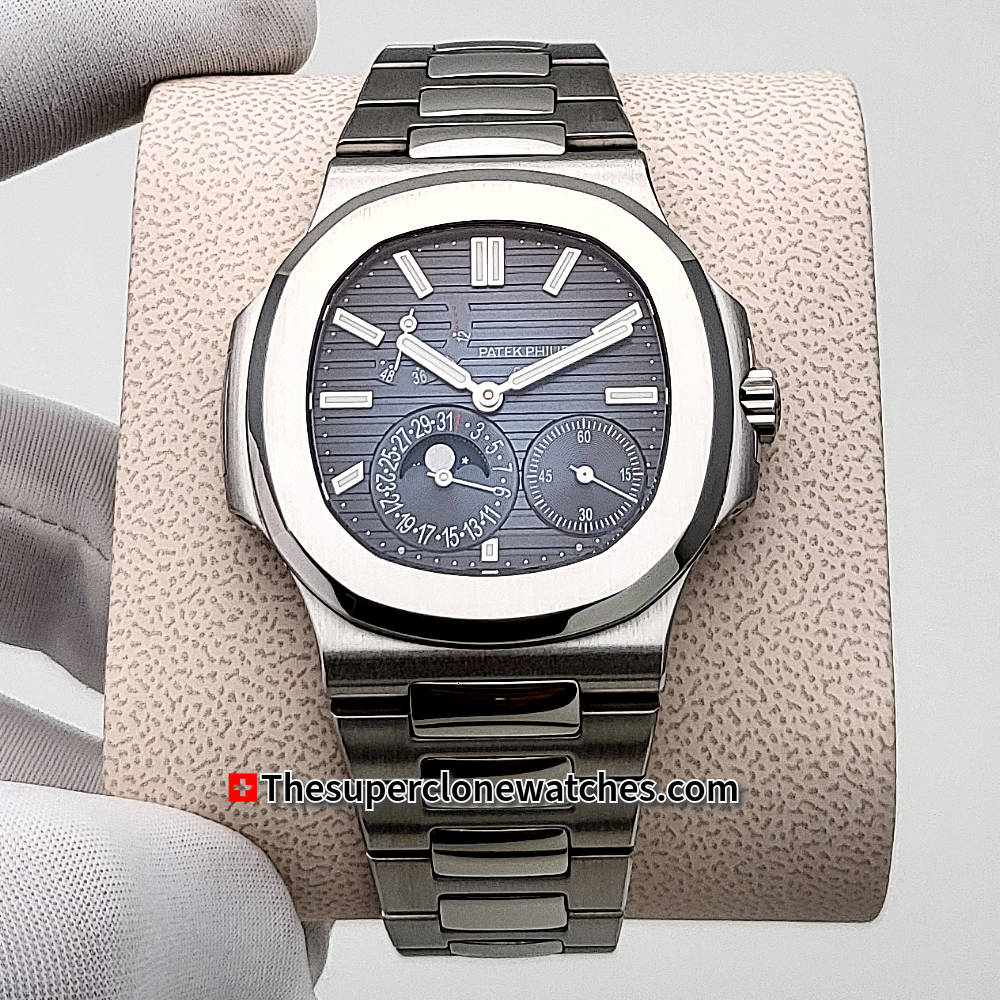 Patek Philippe Nautilus Moon Phase Power Reserve 5712/1A-001 Black-Blue Dial Exact 1:1 Super Clone 240 PS IRM CLU Swiss Movement Replica Watch