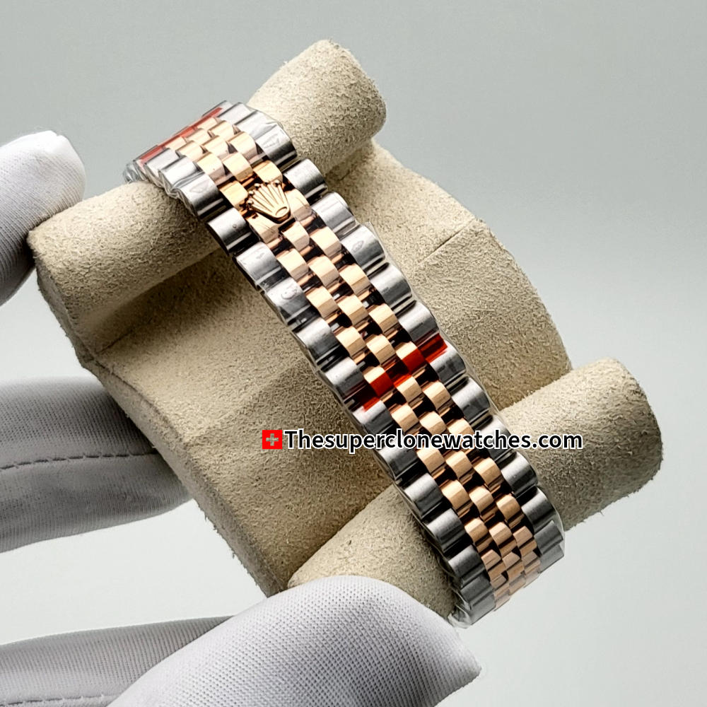 Rolex Datejust Oystersteel and Everose Gold Diamonds Set White Mother-of-Pearl Dial 31mm Exact 1:1 Super Clone 2236 Swiss Movement Replica Watch Ref-278381RBR