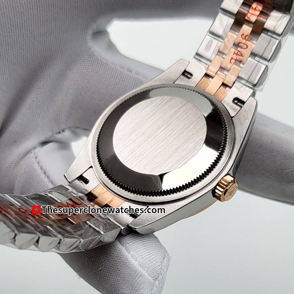 Rolex Datejust Oystersteel and Everose Gold Diamonds Set White Mother-of-Pearl Dial 31mm Exact 1:1 Super Clone 2236 Swiss Movement Replica Watch Ref-278381RBR