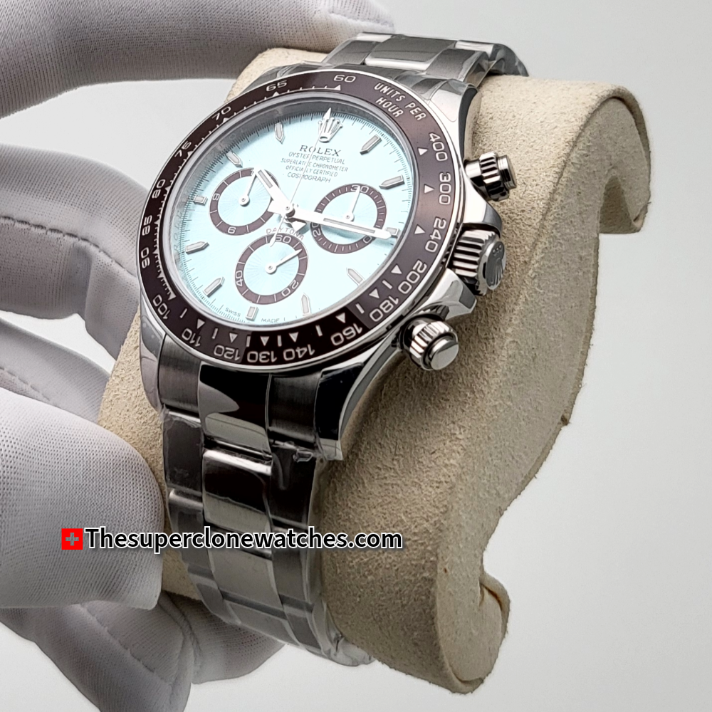 Rolex Cosmograph Daytona Platinum Ice Blue Dial Exact 1:1 Super Clone 4131 Swiss Movement Replica Watch Ref-126506