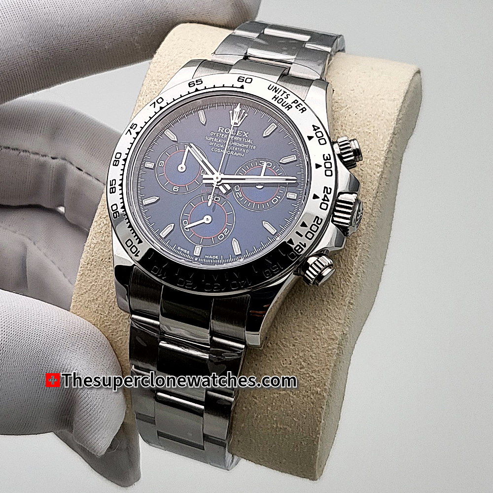 Rolex Cosmograph Daytona White Gold Bright Blue Dial Exact 1:1 Super Clone 4131 Swiss Movement Replica Watch Ref-126509