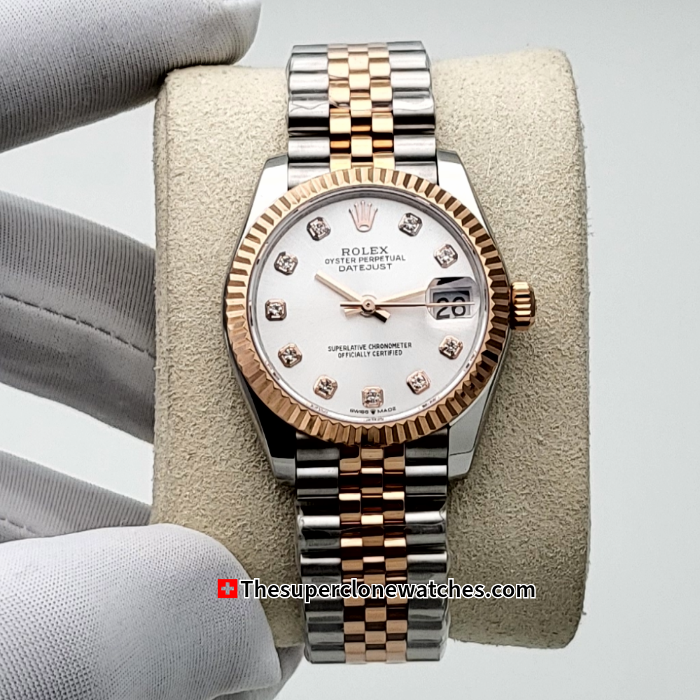 Rolex Datejust Oystersteel and Everose Gold Diamonds Set Silver Dial 31mm Exact 1:1 Super Clone 2236 Swiss Movement Replica Watch Ref-278271