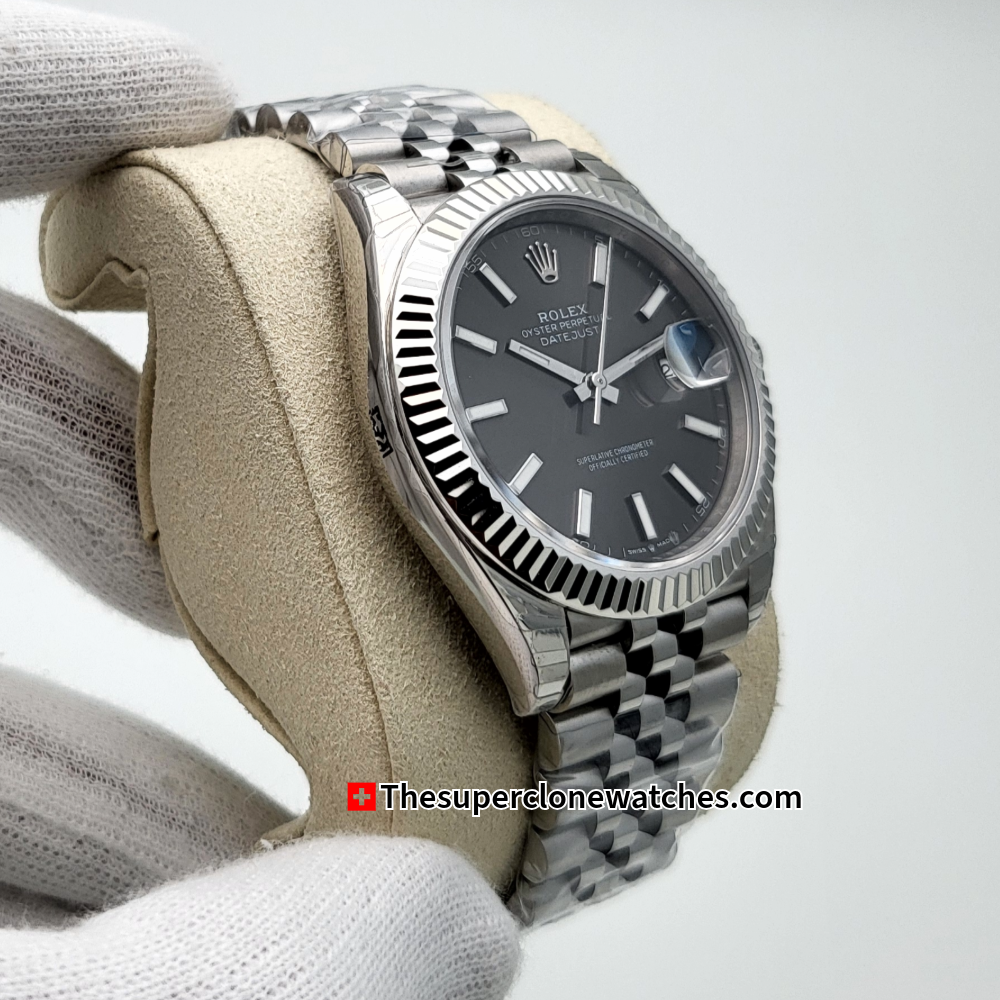 Rolex Datejust Oystersteel and White Gold Slate Dial Exact 1:1 Super Clone 3235 Swiss Movement Replica Watch Ref-126334