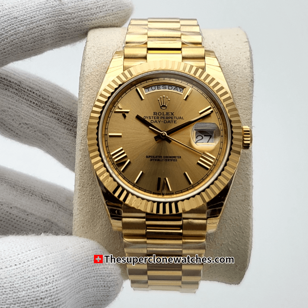 Rolex Day-Date 18kt Yellow Gold Champagne-colour Dial Exact 1:1 Super Clone 3255 Swiss Movement Replica Watch Ref-228238