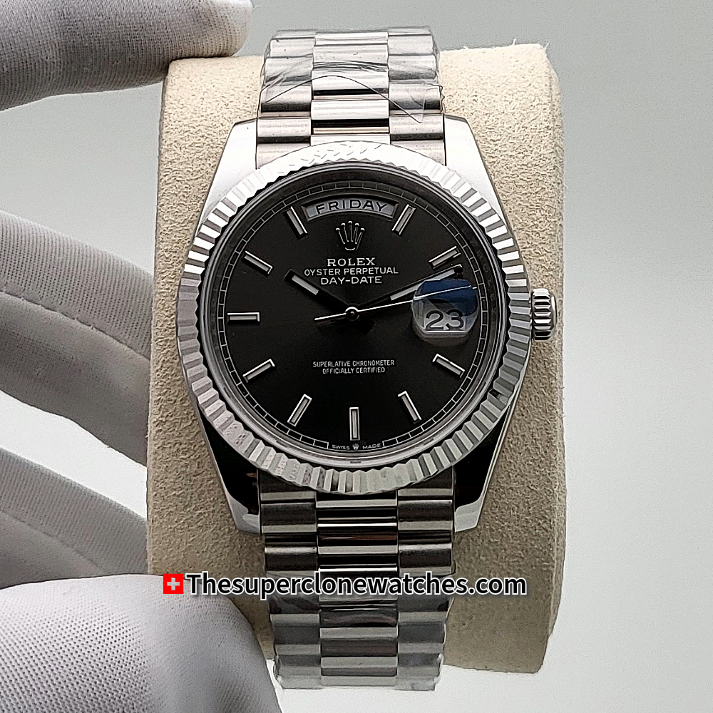 Rolex Day-Date Oyster White Gold Slate Dial Exact 1:1 Super Clone 3255 Swiss Movement Replica Watch Ref-228239