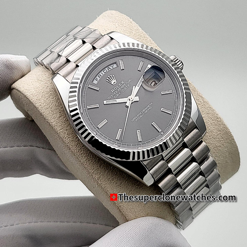 Rolex Day-Date Oyster White Gold Slate Dial Exact 1:1 Super Clone 3255 Swiss Movement Replica Watch Ref-228239