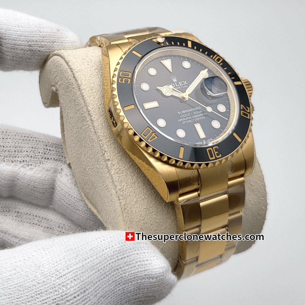 Rolex Submariner Date 18ct Yellow Gold Black Dial Exact 1:1 Super Clone 3235 Swiss Movement Replica Watch Ref-126618LN