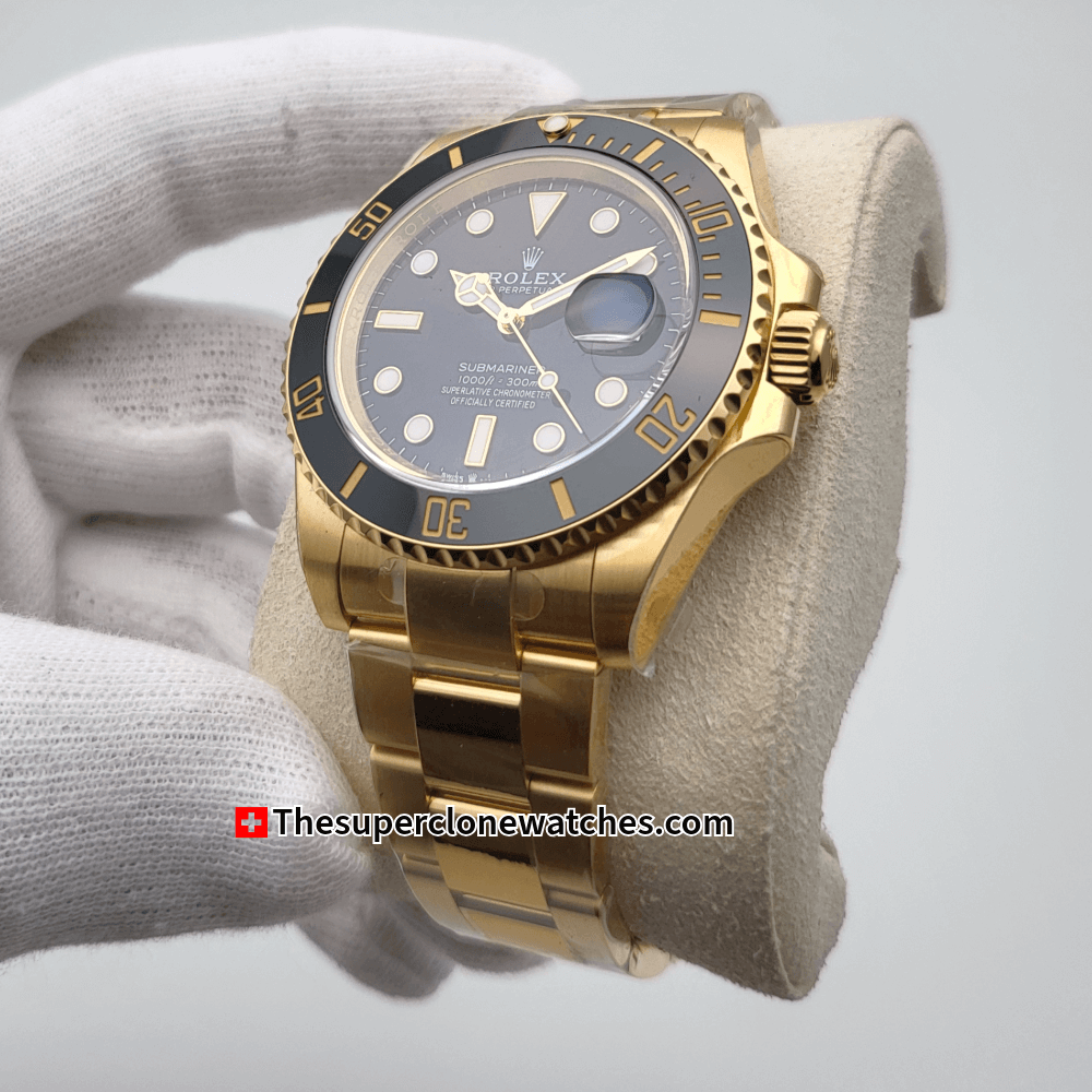 Rolex Submariner Date 18ct Yellow Gold Black Dial Exact 1:1 Super Clone 3235 Swiss Movement Replica Watch Ref-126618LN