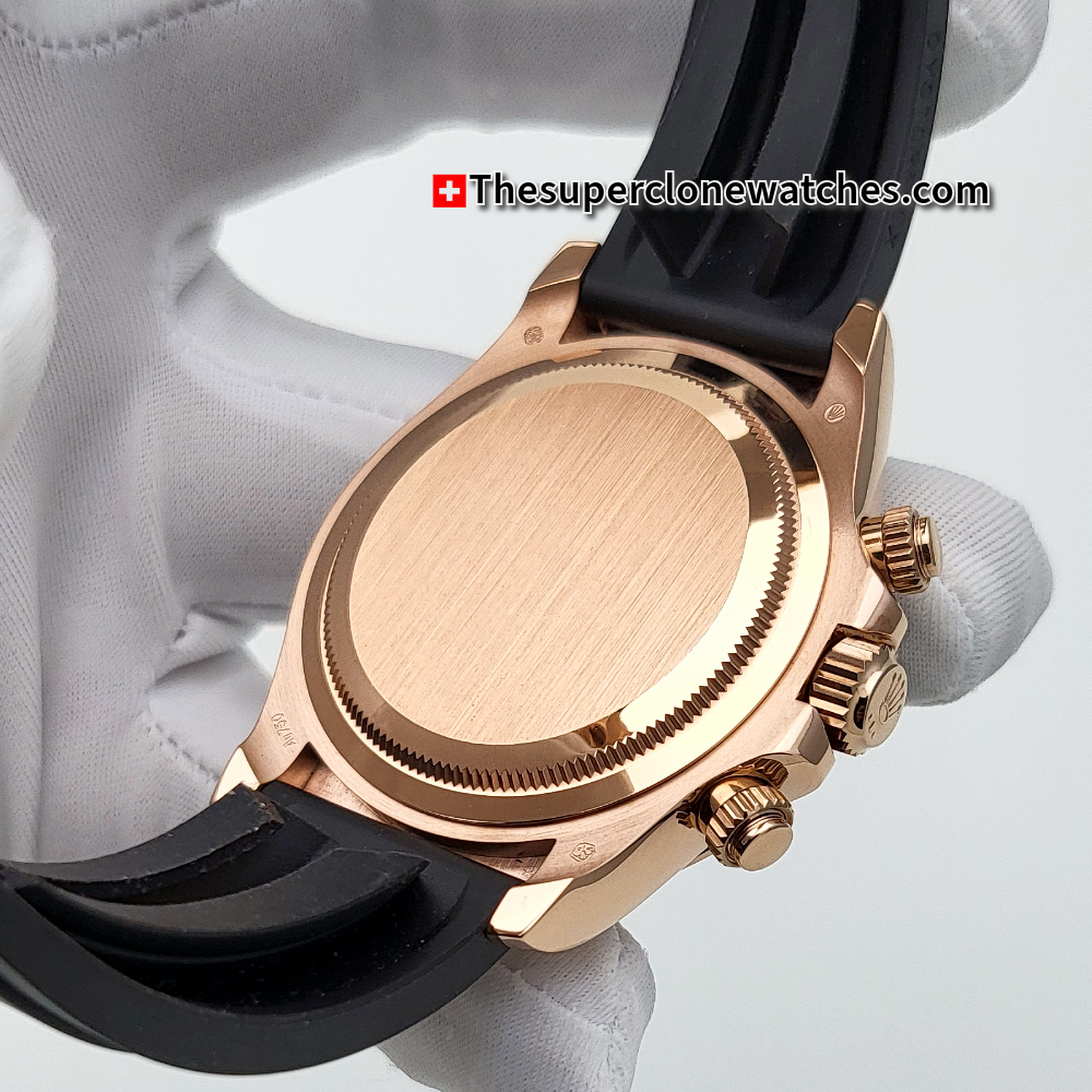 Rolex Cosmograph Daytona 18kt Everose Gold Oysterflex Bright Black and Sundust Dial Exact 1:1 Super Clone 4131 Swiss Movement Replica Watch Ref-126515LN