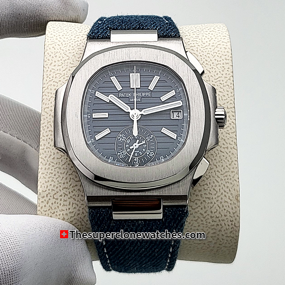 Patek Philippe Nautilus White Gold 5980/60G-001 Opaline Blue-Gray Dial 45mm Exact 1:1 Super Clone CH 28-520 C/522 Swiss Movement Replica Watch