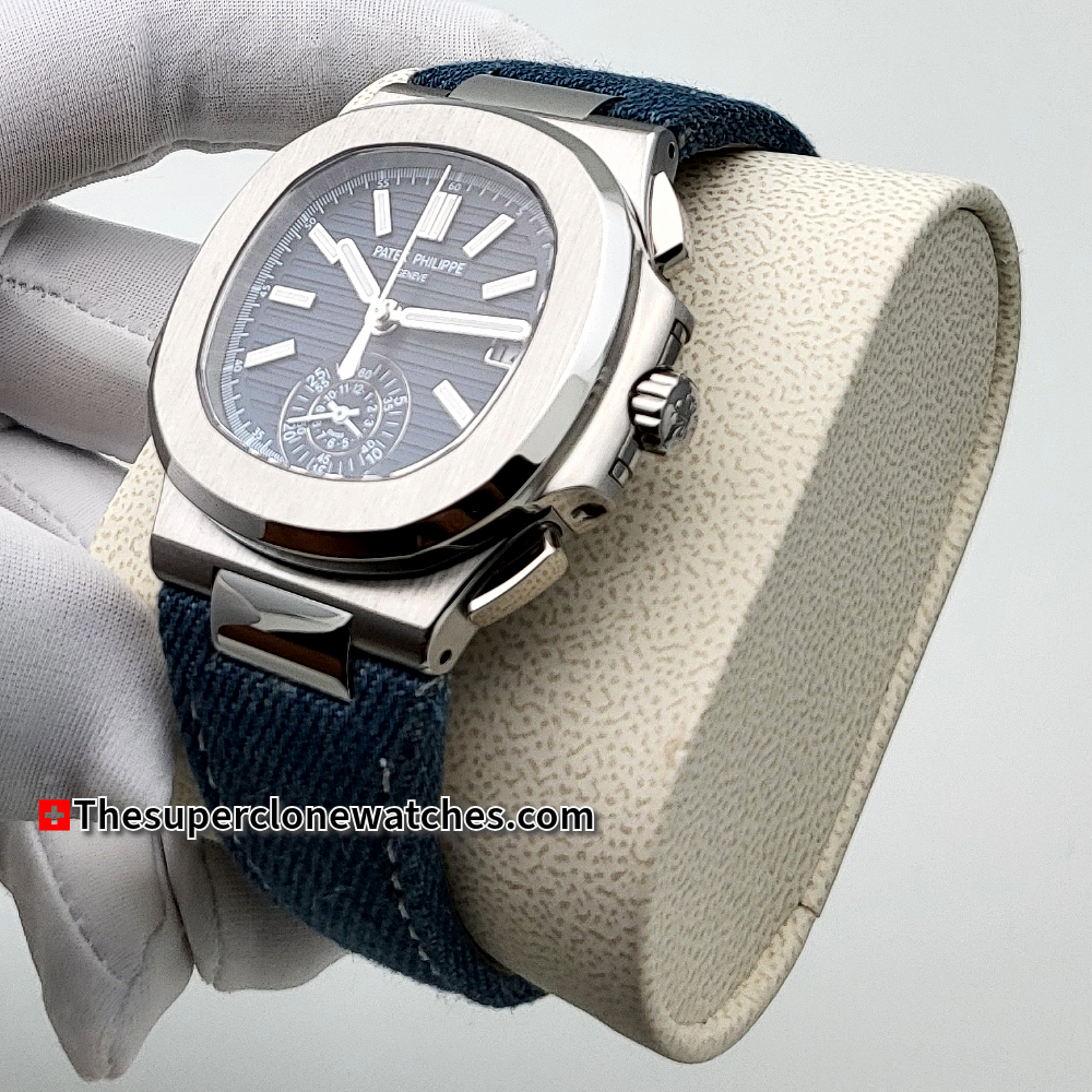 Patek Philippe Nautilus White Gold 5980/60G-001 Opaline Blue-Gray Dial 45mm Exact 1:1 Super Clone CH 28-520 C/522 Swiss Movement Replica Watch