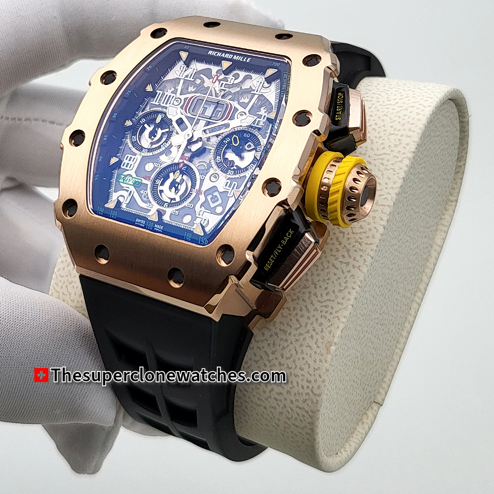Richard Mille RM 011 Rose Gold Flyback Chronograph Exact 1:1 Super Clone RM 11-03 Swiss Movement Replica Watch