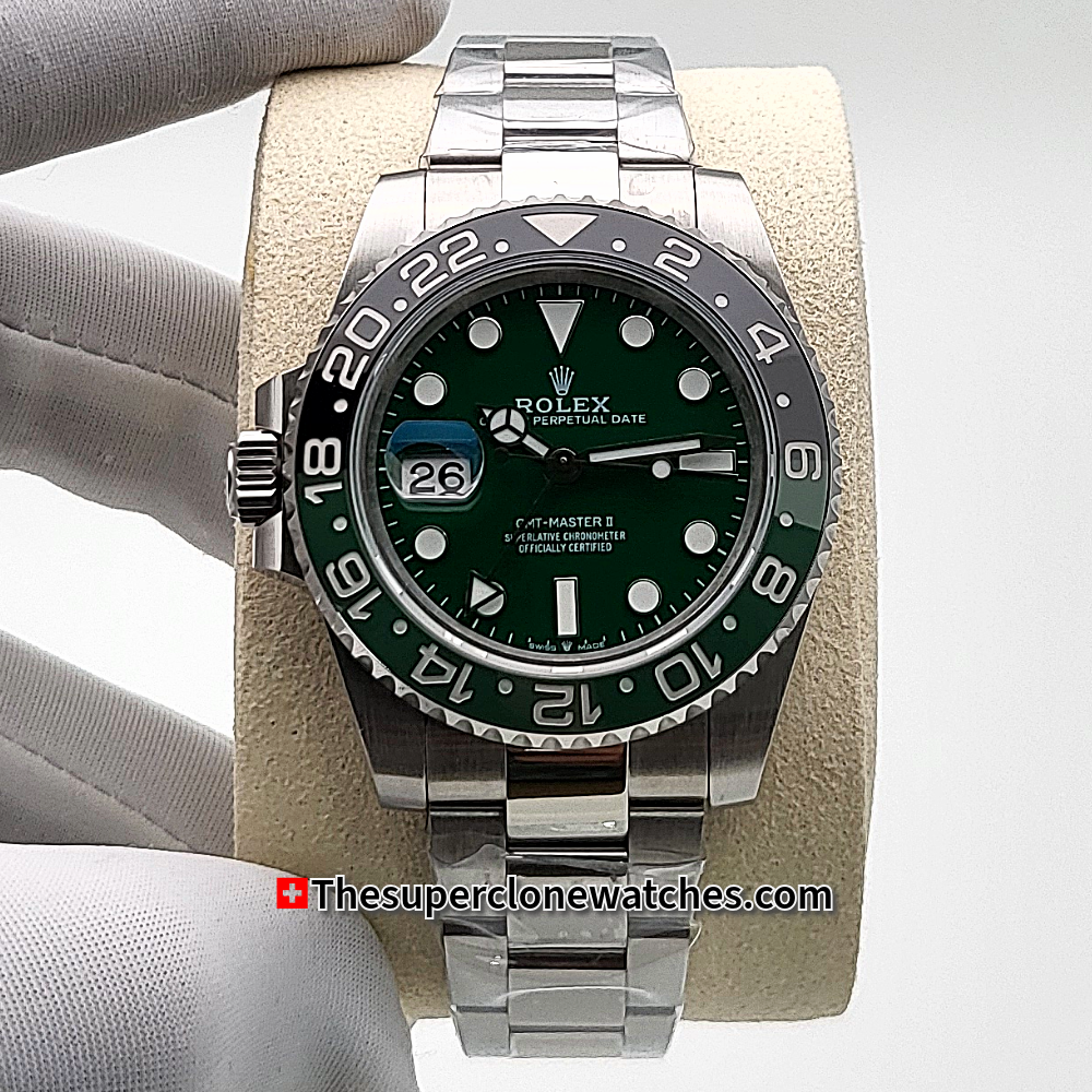 Rolex GMT Master II White Gold Left-Hand Green Ceramic Dial Exact 1:1 Super Clone ETA 3285 Swiss Movement Replica Watch Ref-126729VTNR