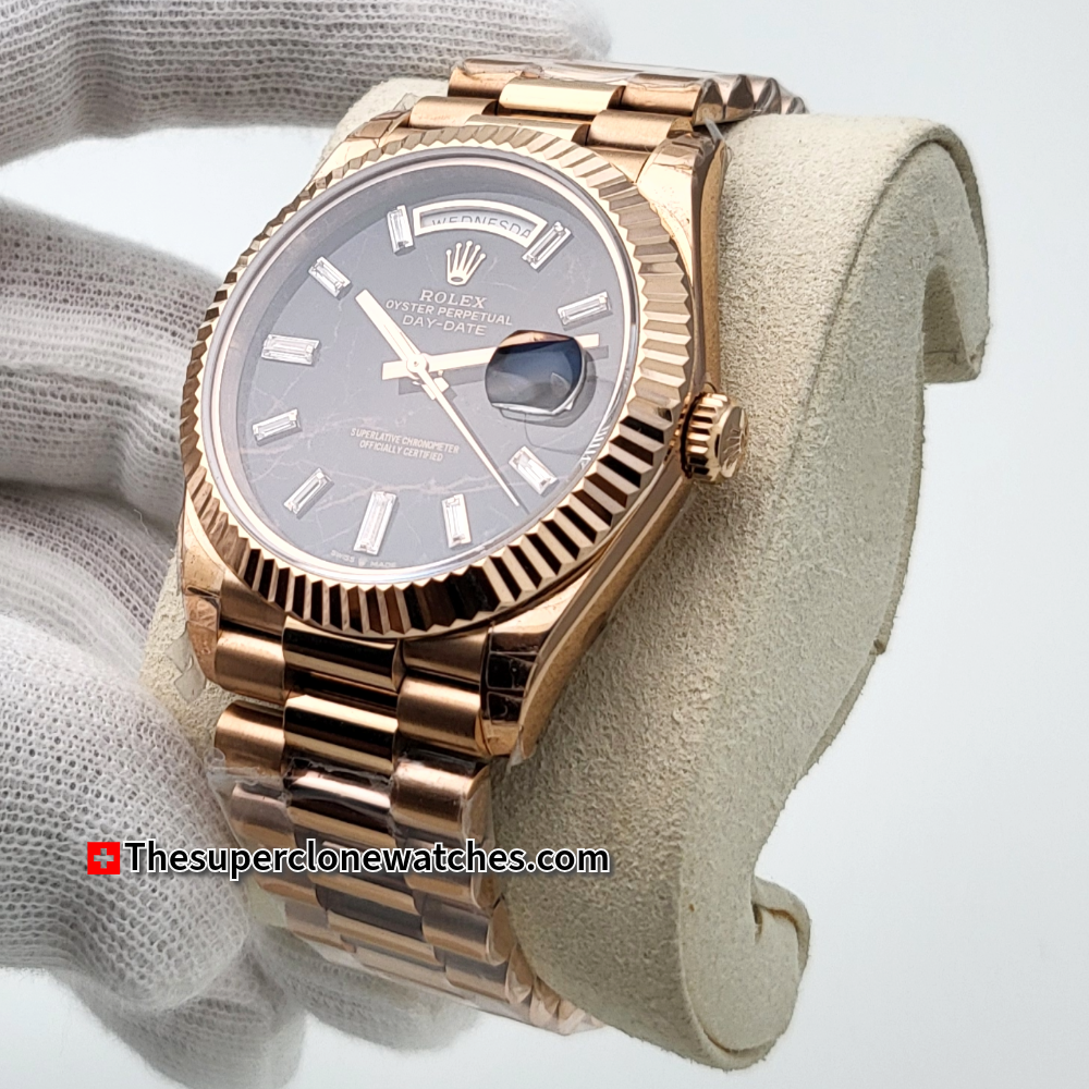 Rolex Day-Date Everose Gold Eisenkiesel with Diamonds Set Dial Exact 1:1 Super Clone 3255 Swiss Movement Replica Watch Ref-228235
