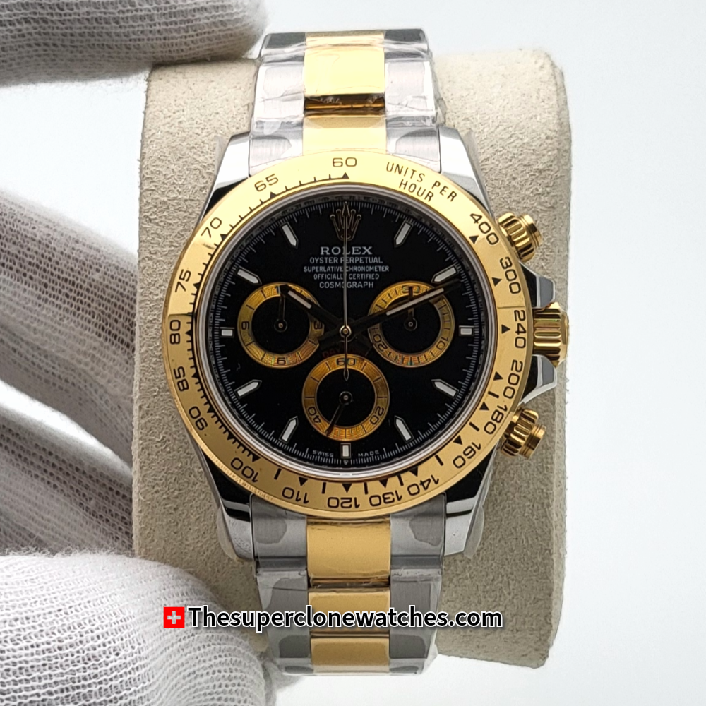 Rolex Cosmograph Daytona Yellow Rolesor Black Dial Exact 1:1 Super Clone 4131 Swiss Movement Replica Watch Ref-126503