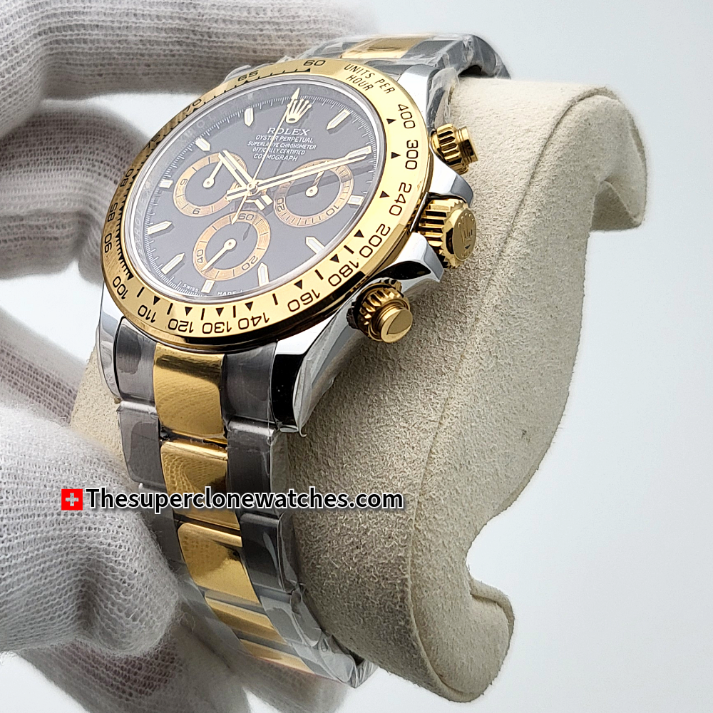 Rolex Cosmograph Daytona Yellow Rolesor Black Dial Exact 1:1 Super Clone 4131 Swiss Movement Replica Watch Ref-126503