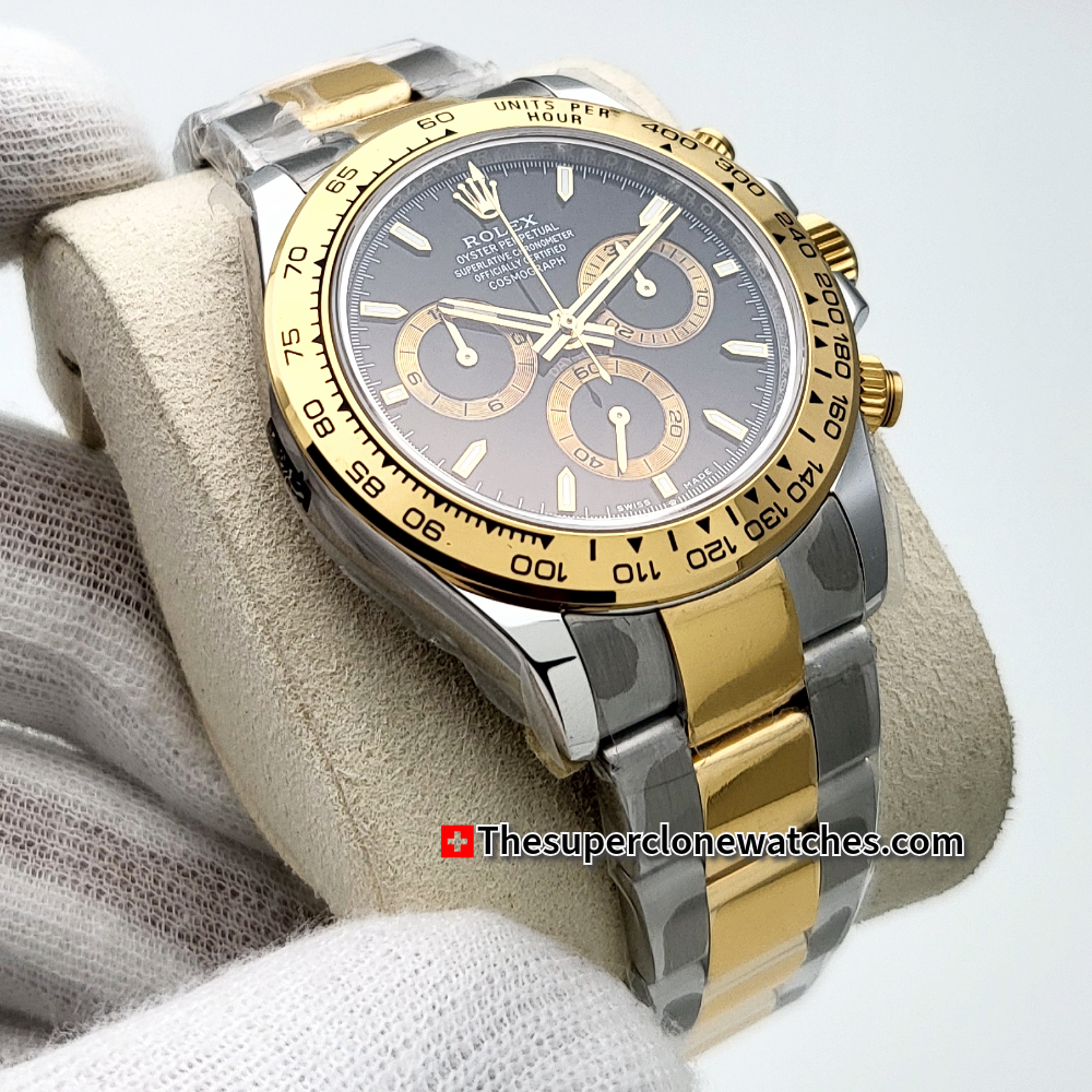 Rolex Cosmograph Daytona Yellow Rolesor Black Dial Exact 1:1 Super Clone 4131 Swiss Movement Replica Watch Ref-126503