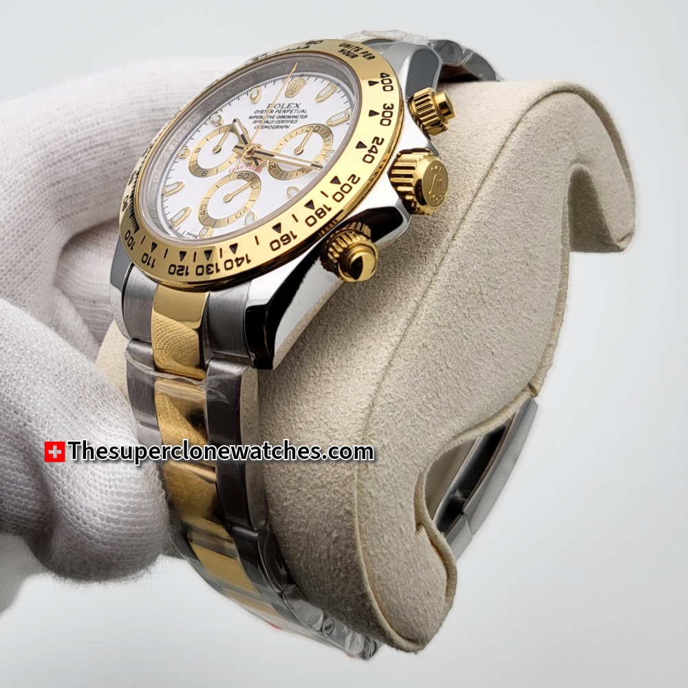 Rolex Cosmograph Daytona Yellow Rolesor White Dial Exact 1:1 Super Clone 4131 Swiss Movement Replica Watch Ref-126503