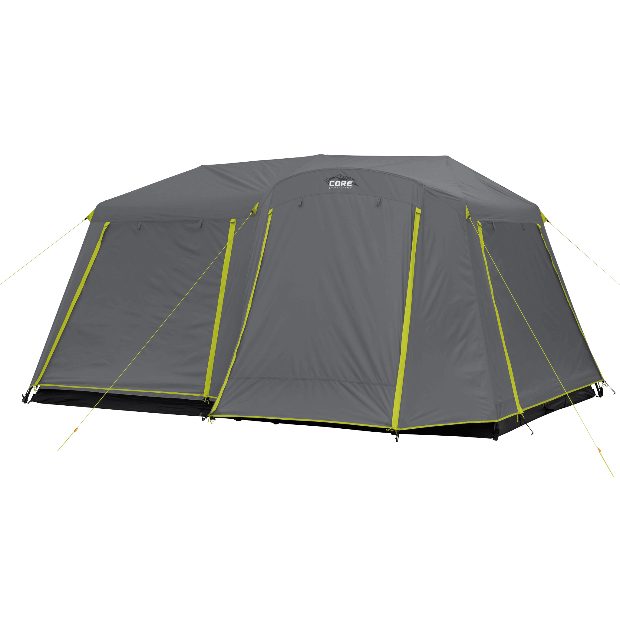 CORE 9 person instant cabin tent with full coverage rainfly, pre-attached poles, and durable design for quick outdoor setup.