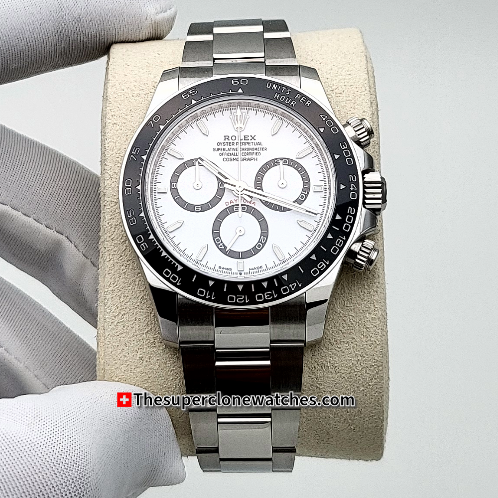 Rolex Cosmograph Daytona Panda White Dial Exact 1:1 Super Clone 4131 Swiss Movement Replica Watch Ref-126500LN
