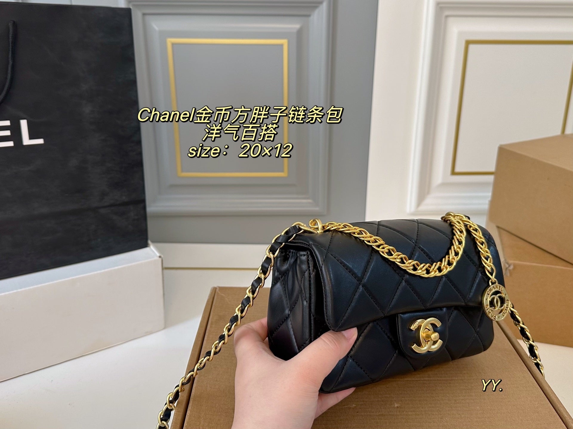 CHANEL Gold Coin Chain Square Bag