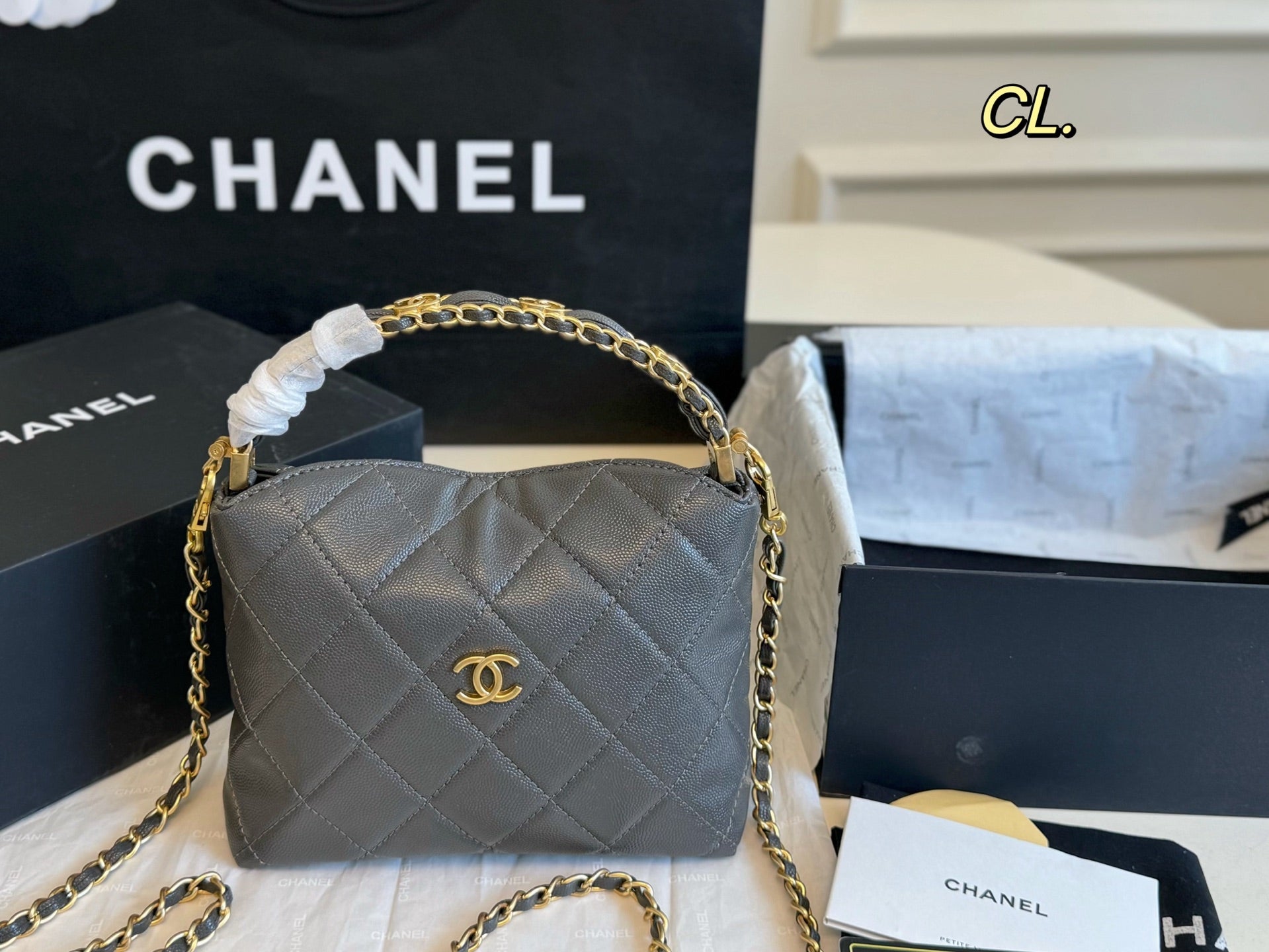CHANEL 24a hobo Lunch box bag with metal handle