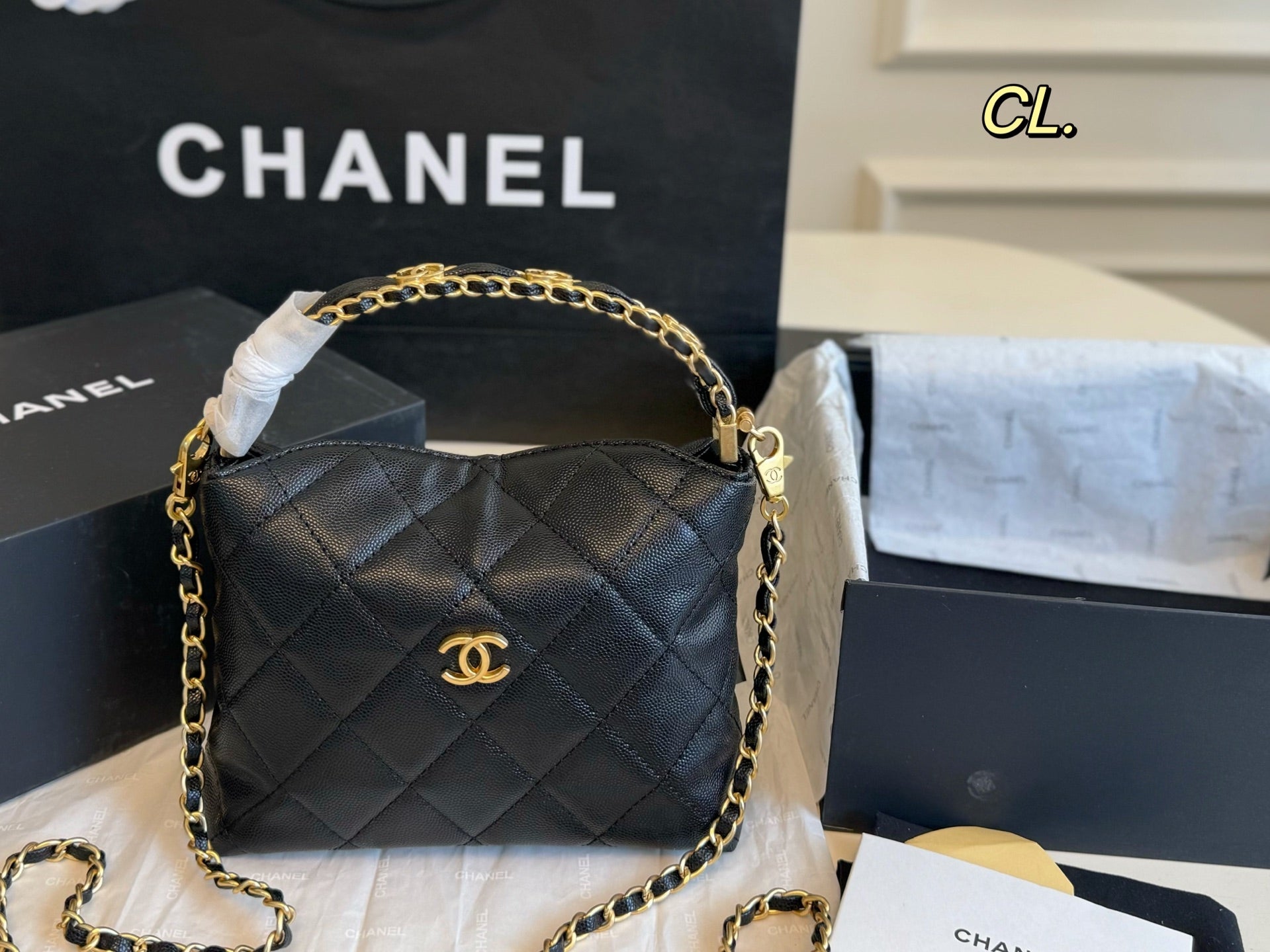 CHANEL 24a hobo Lunch box bag with metal handle