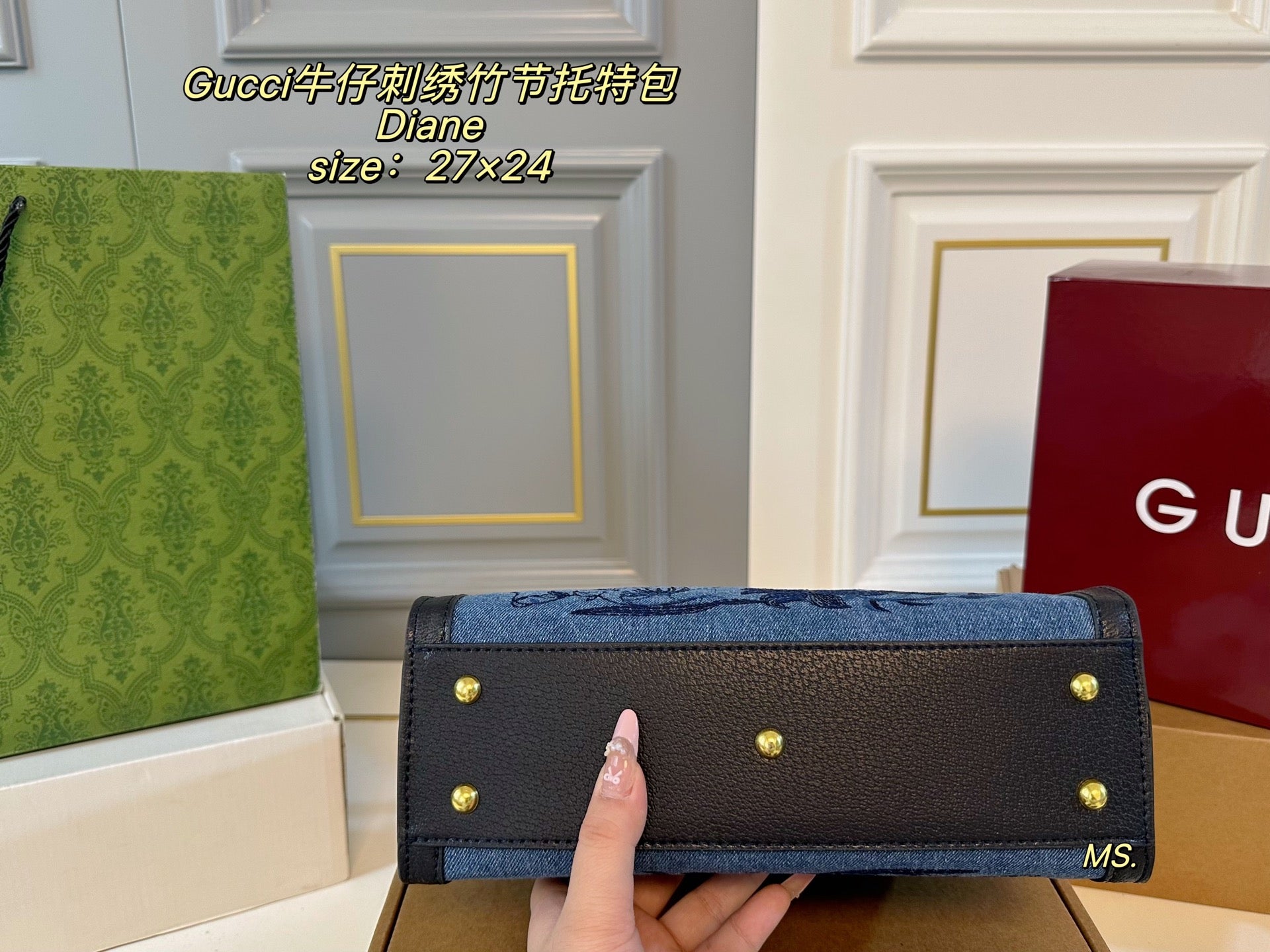 Gucci Diana Embroidered Bamboo Knot Tote Bag