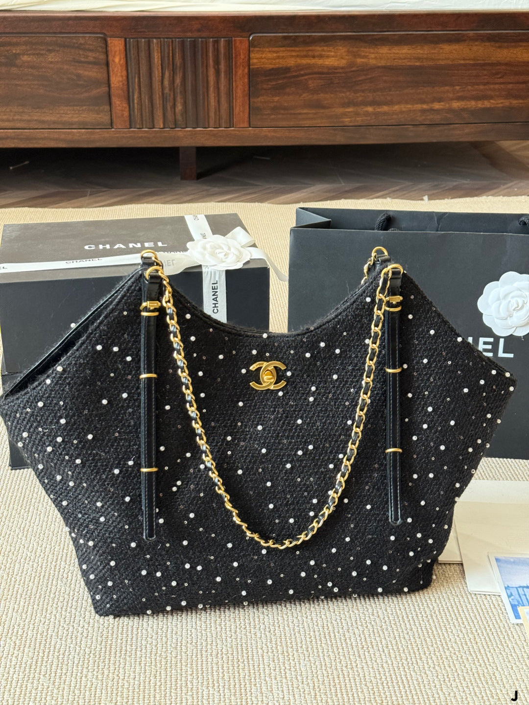 Chanel Polka Dot Chain Tote Bag