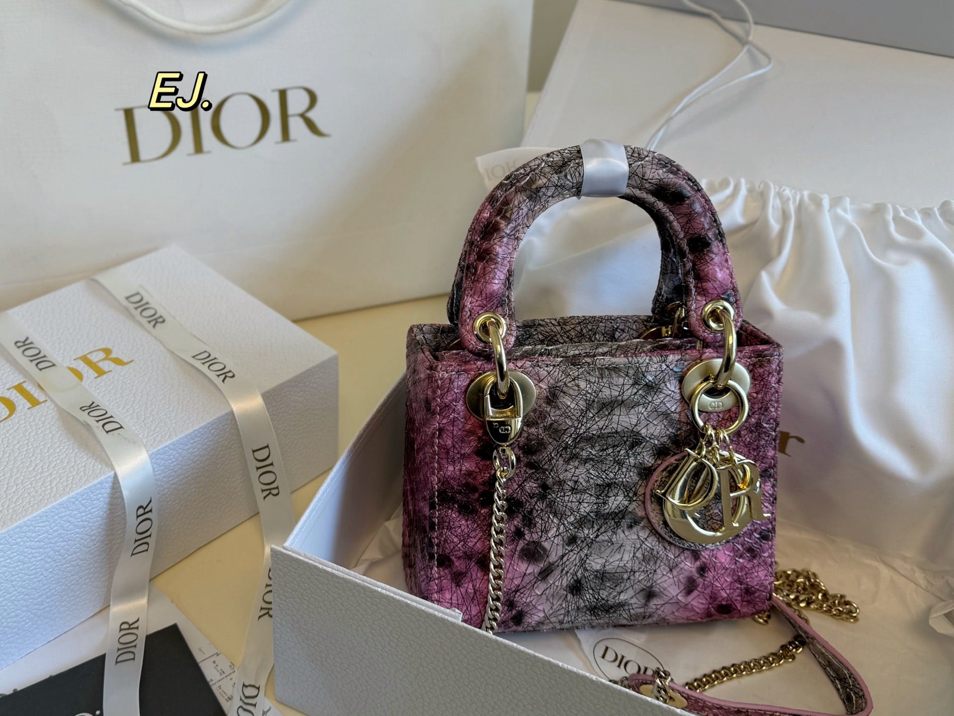 Lady Dior Rare leather pattern handbag