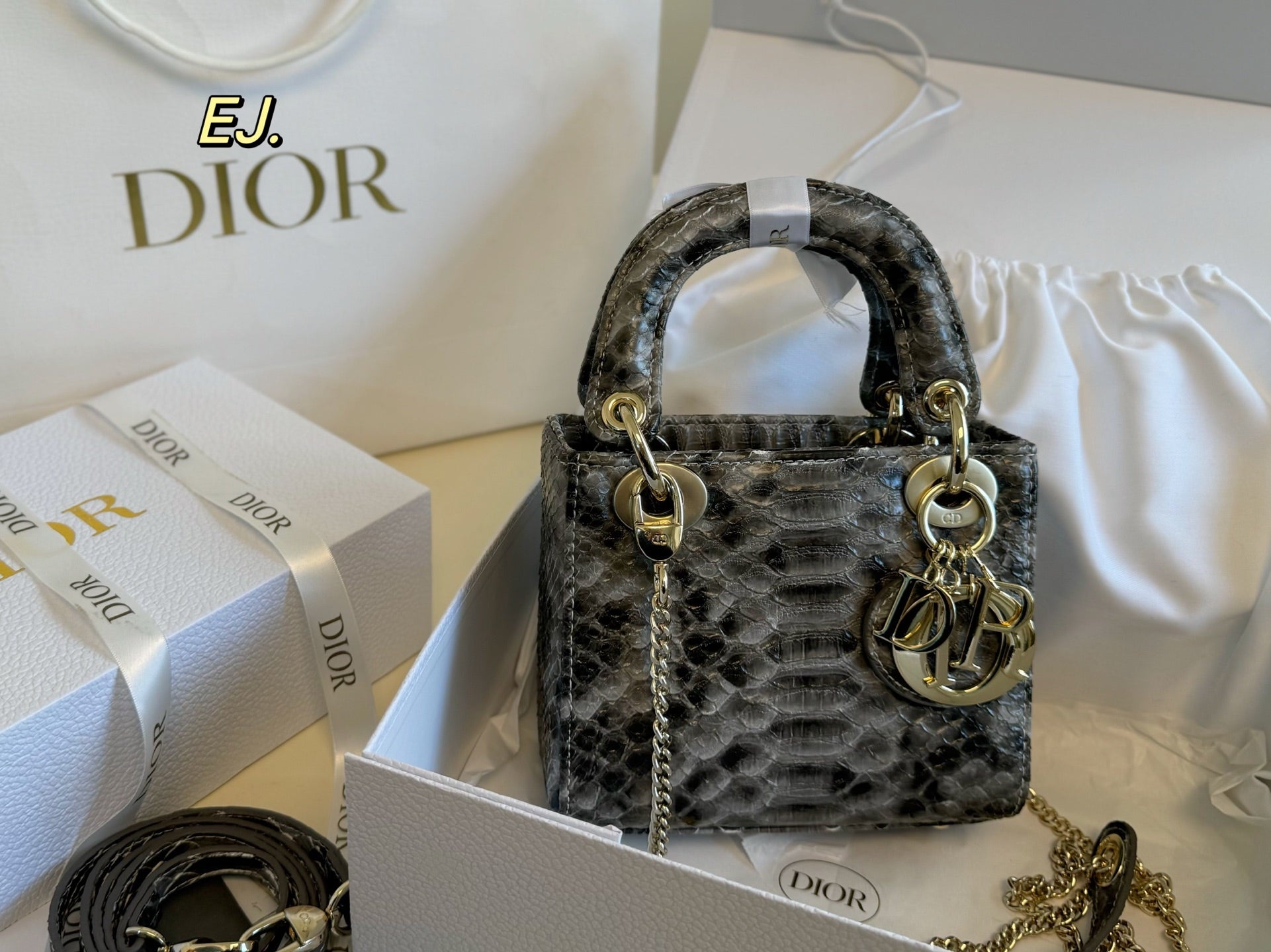 Lady Dior Rare leather pattern handbag