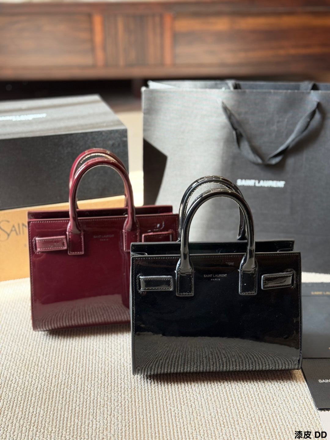 YSL Sac de Jour Patent leather accordion bag