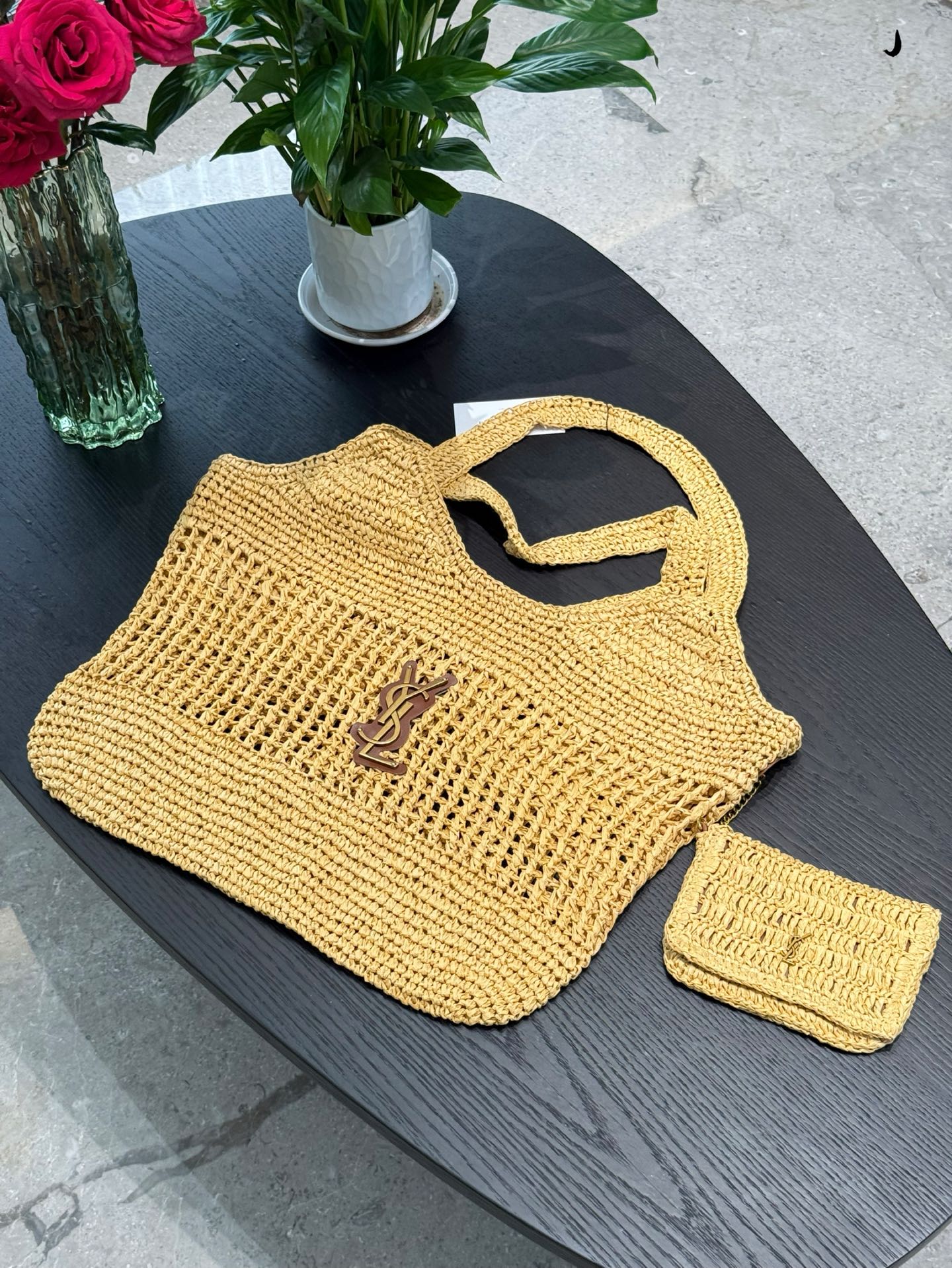 YSL Straw woven large shopping bag