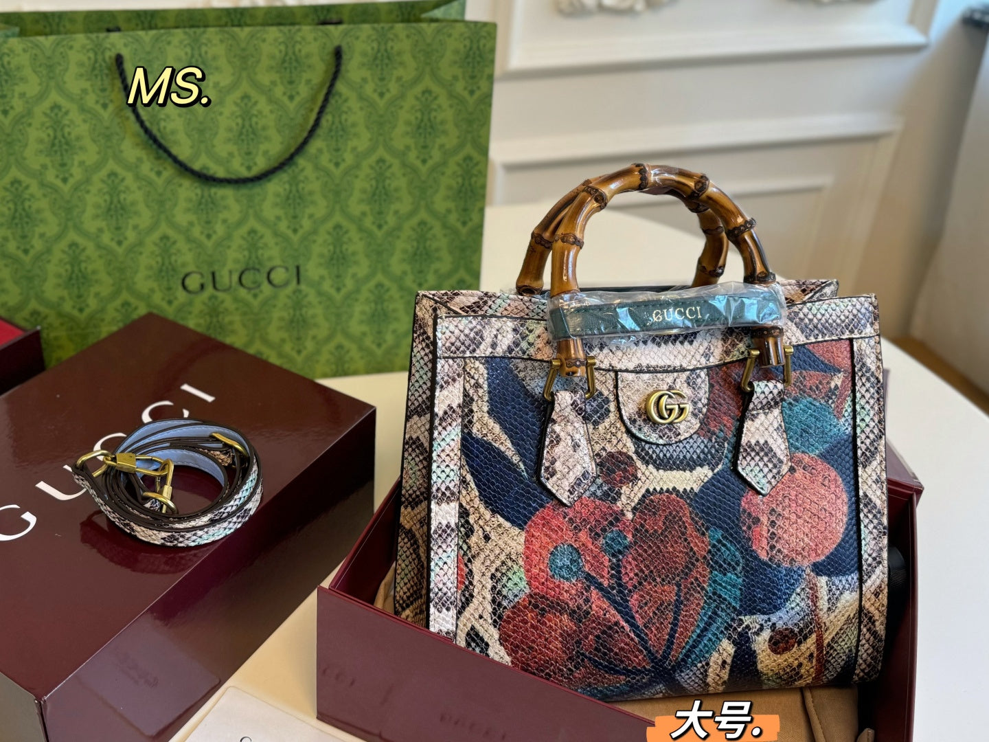 Gucci Diana Python print tote bag