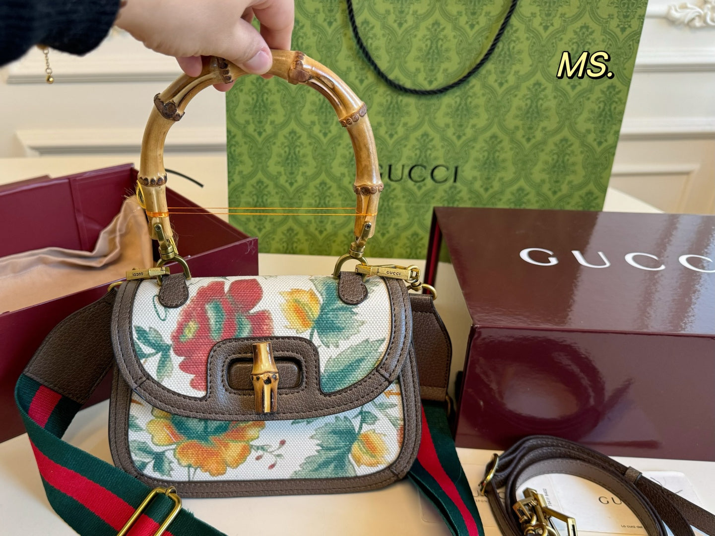 Gucci Slant crossbody bag with bamboo joint handle