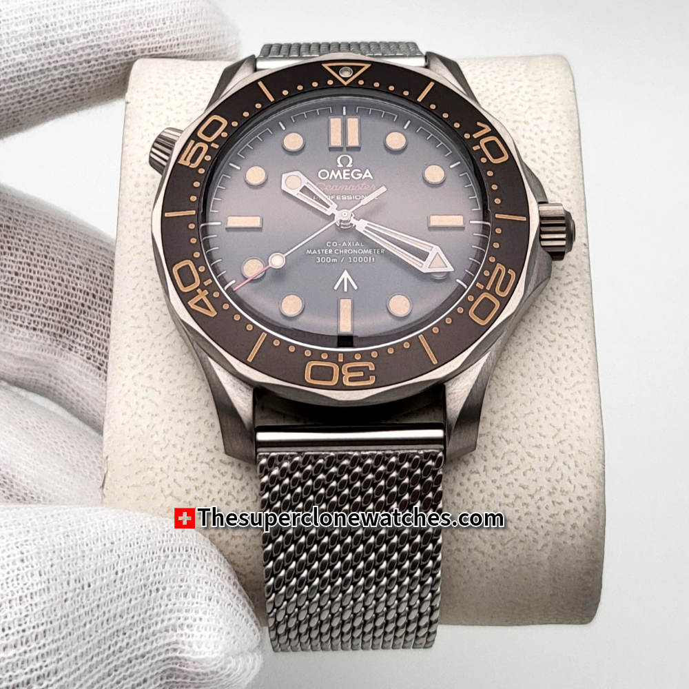 Omega Seamaster Diver 300M James Bond 007 Edition No Time to Die Titanium On Titanium Brown Dial Exact 1:1 Super Clone 8806 Swiss Movement Replica Watch + Nato Strap