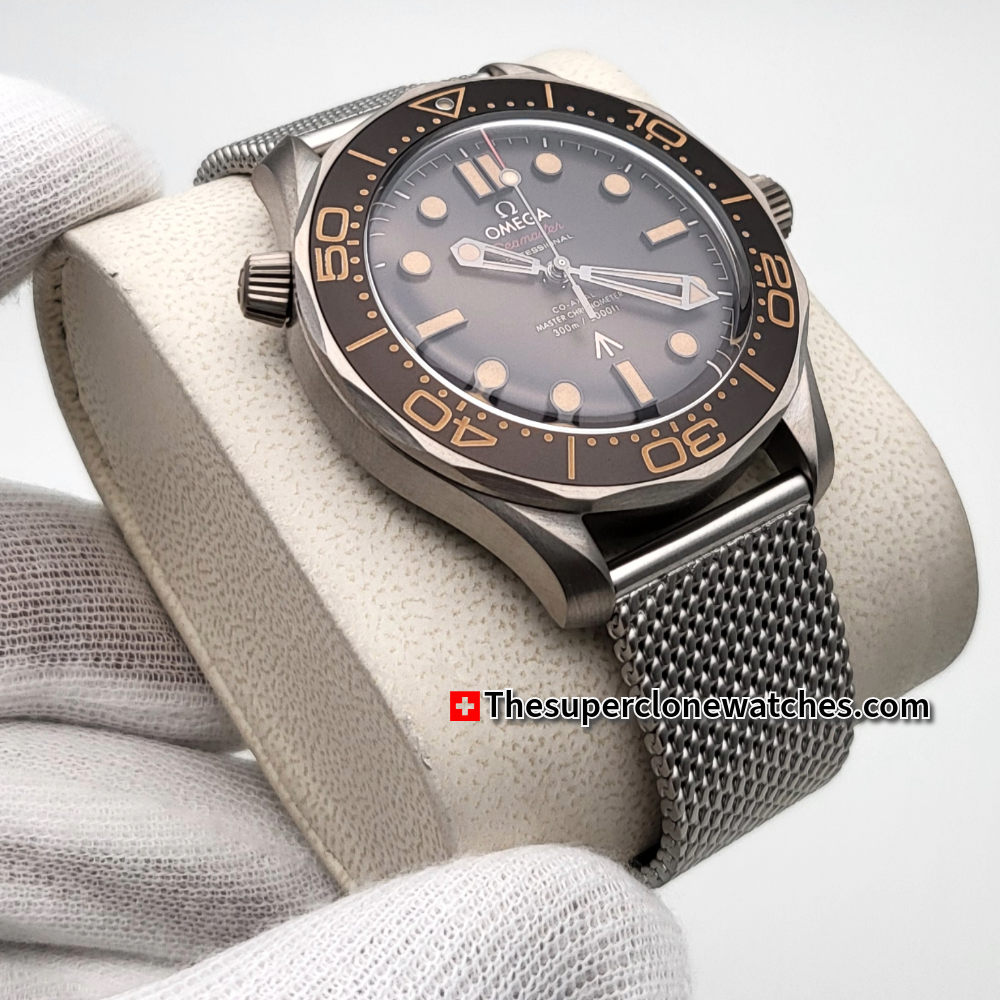 Omega Seamaster Diver 300M James Bond 007 Edition No Time to Die Titanium On Titanium Brown Dial Exact 1:1 Super Clone 8806 Swiss Movement Replica Watch + Nato Strap