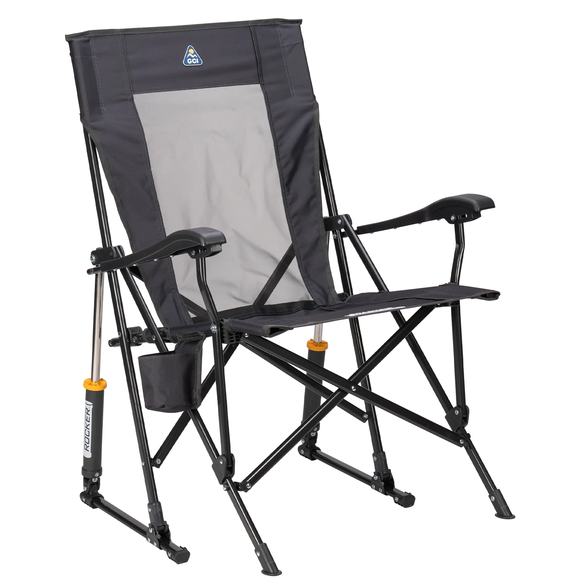 Side angle of dark charcoal roadtrip rocker.