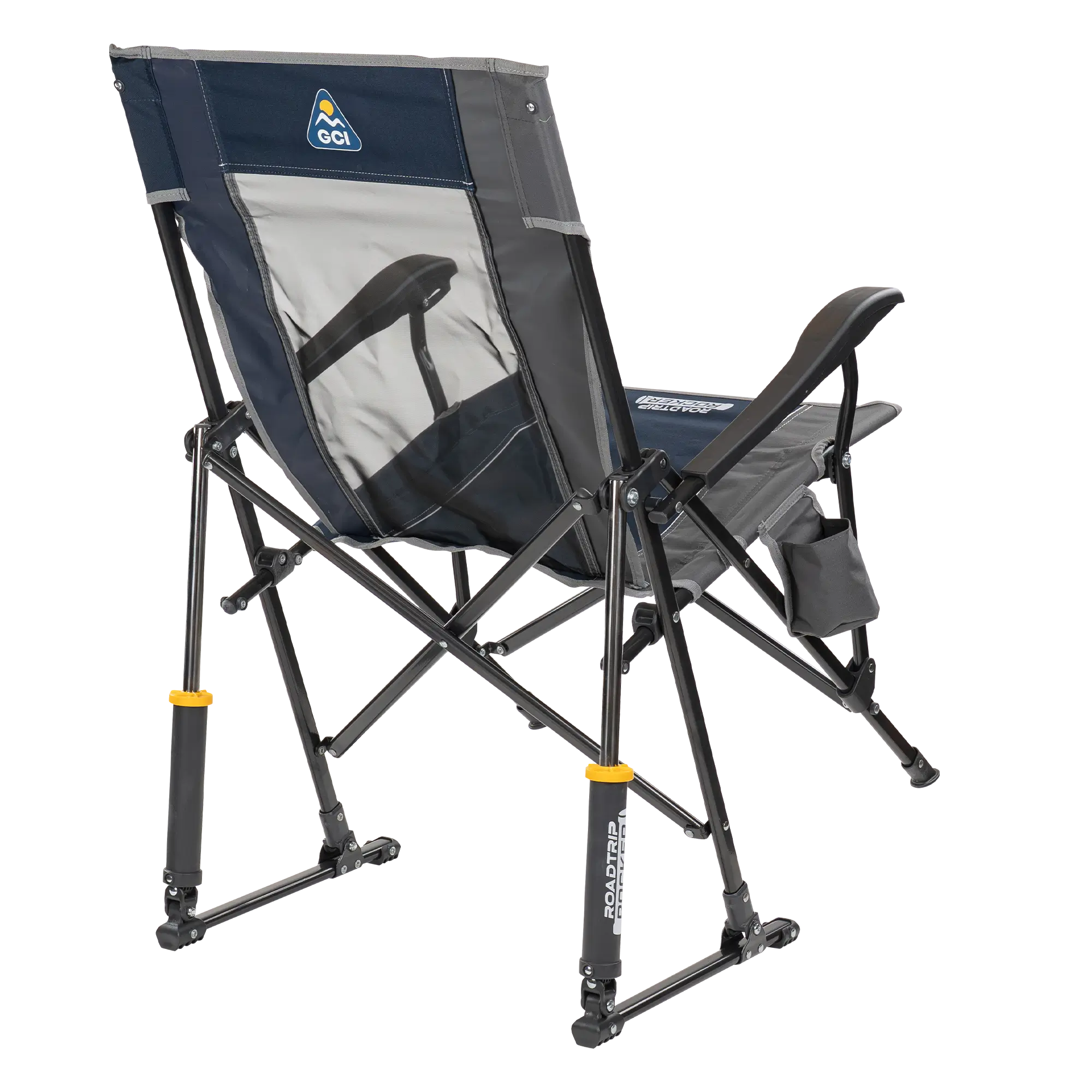 Back angle of indigo roadtrip rocker.