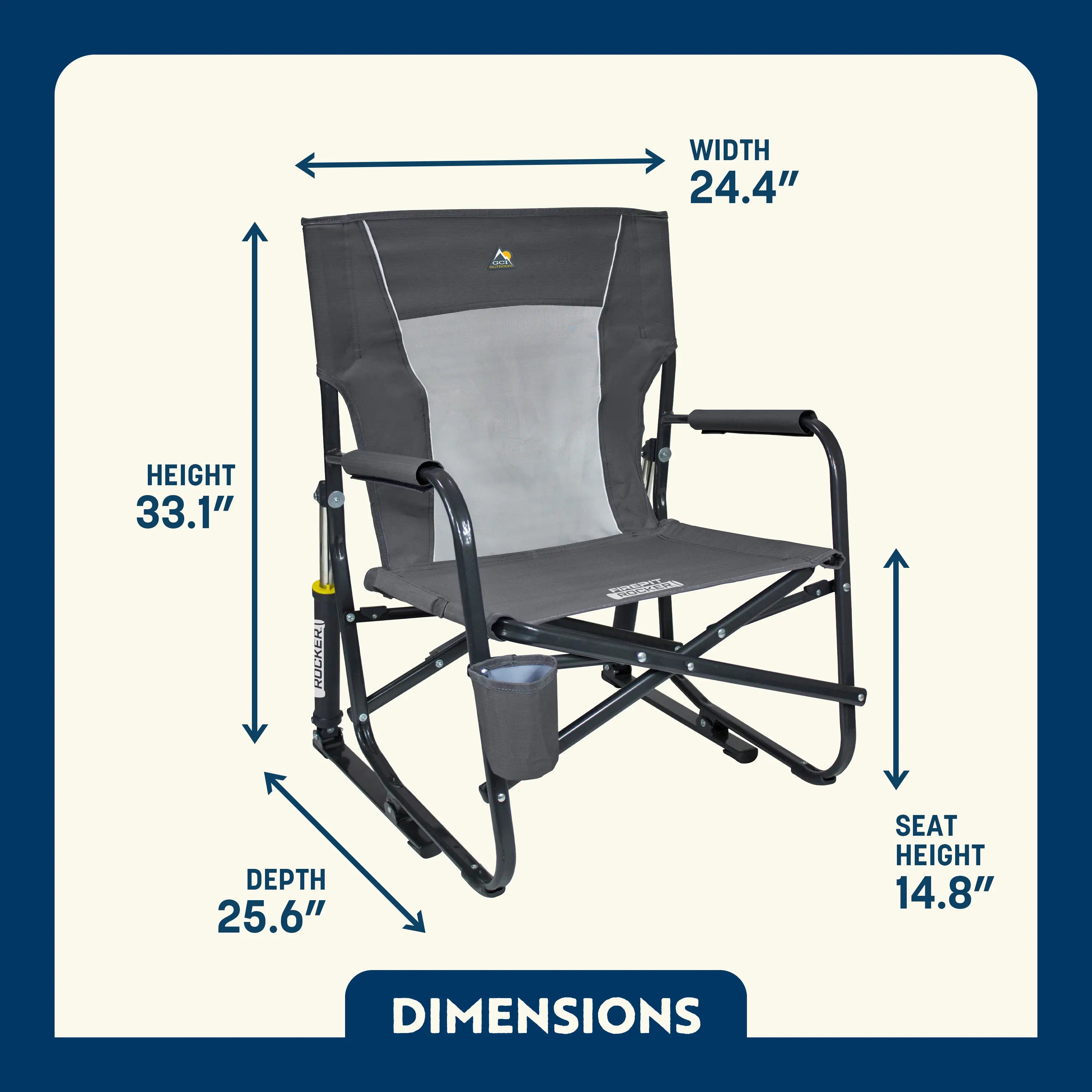 Firepit Rocker dimensions overview.