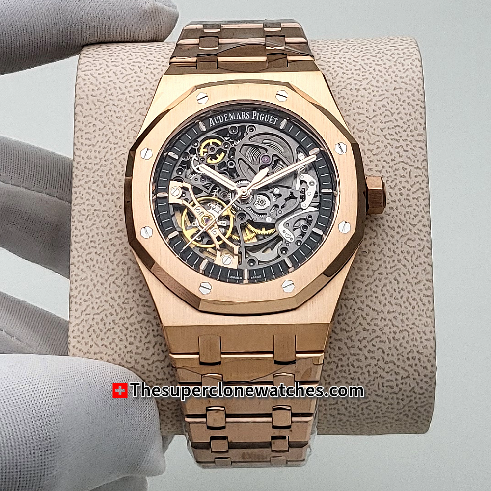 Audemars Piguet Royal Oak Double Balance Wheel Openworked 18kt Rose Gold Exact 1:1 Super Clone 3132 Swiss Movement Replica Watch