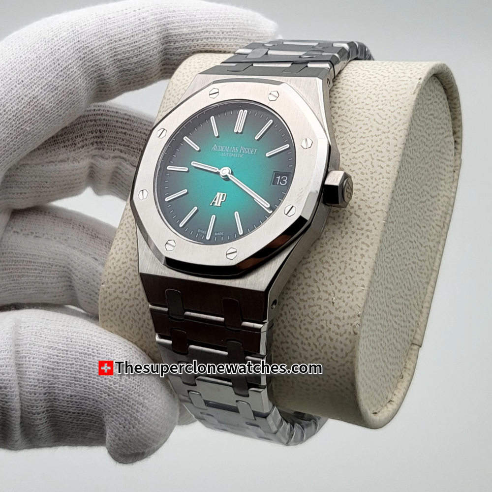 Audemars Piguet Royal Oak Jumbo Extra-Thin Platinum Smoked Green Dial Exact 1:1 Super Clone 2121 Swiss Movement Replica Watch