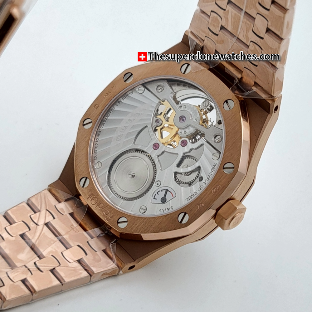 Audemars Piguet Royal Oak Tourbillon Pink Gold Blue Sunray Dial Exact 1:1 Super Clone 2924 Swiss Movement Replica Watch
