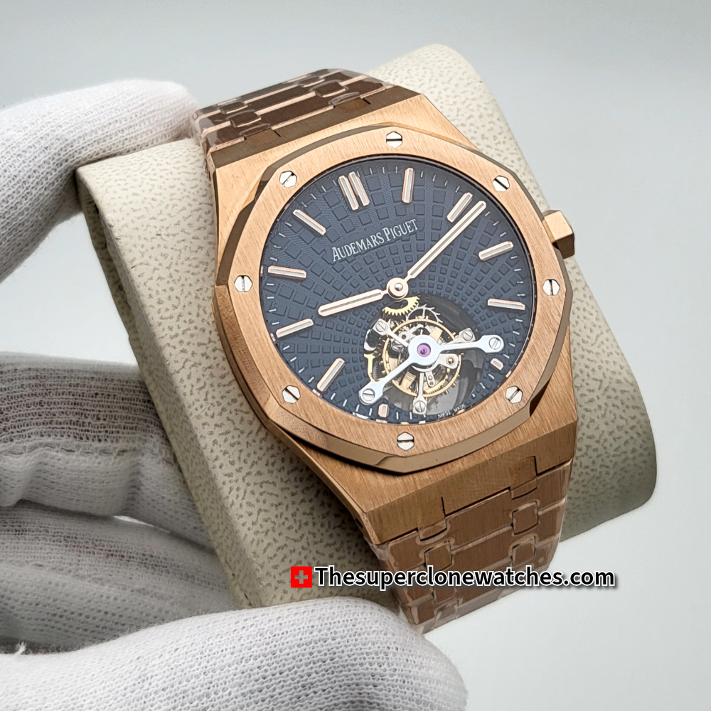 Audemars Piguet Royal Oak Tourbillon Pink Gold Blue Sunray Dial Exact 1:1 Super Clone 2924 Swiss Movement Replica Watch