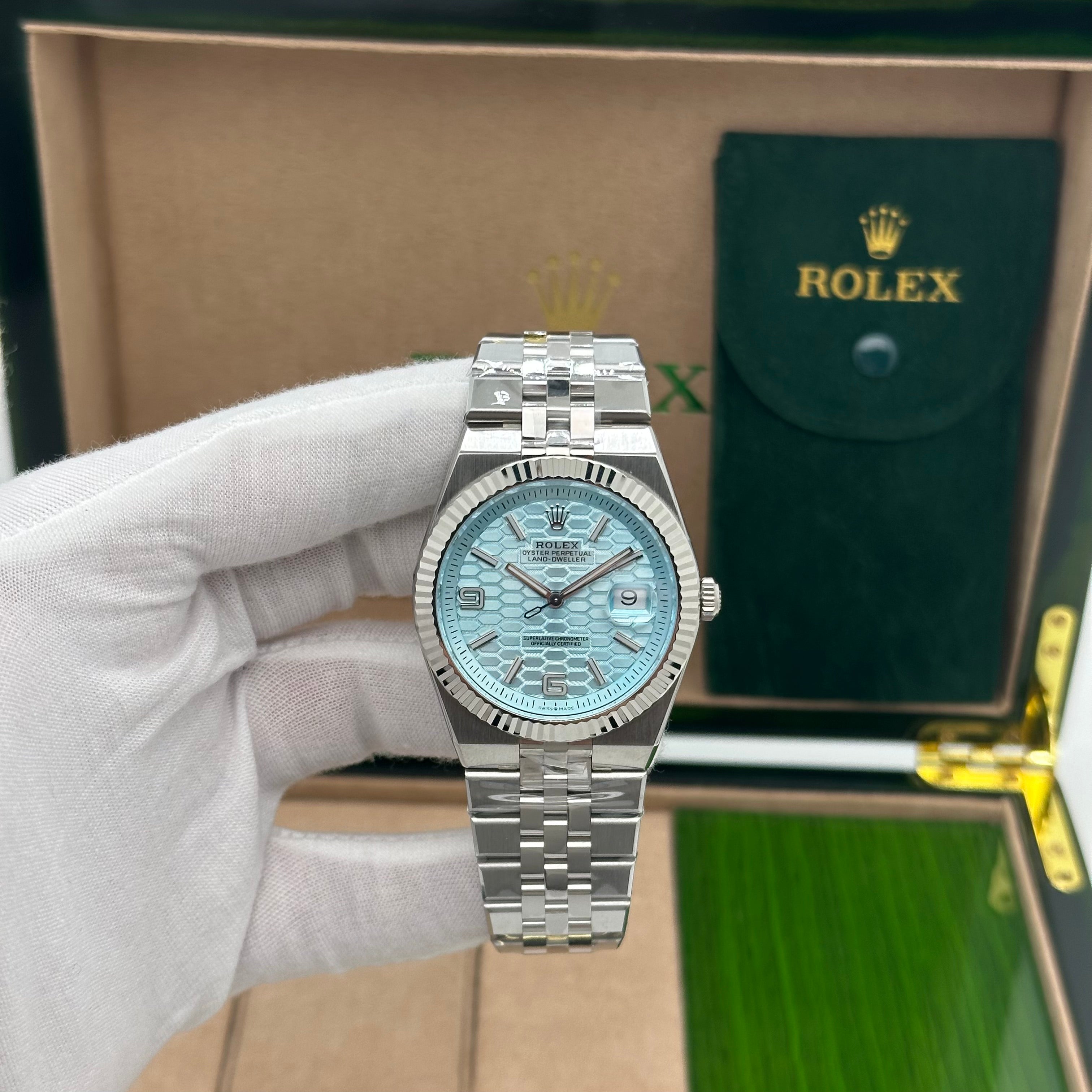 Rolex Oyster Perpetual Land-Dweller 41MM | SWISS 1:1 – Ice Blue Textured Dial